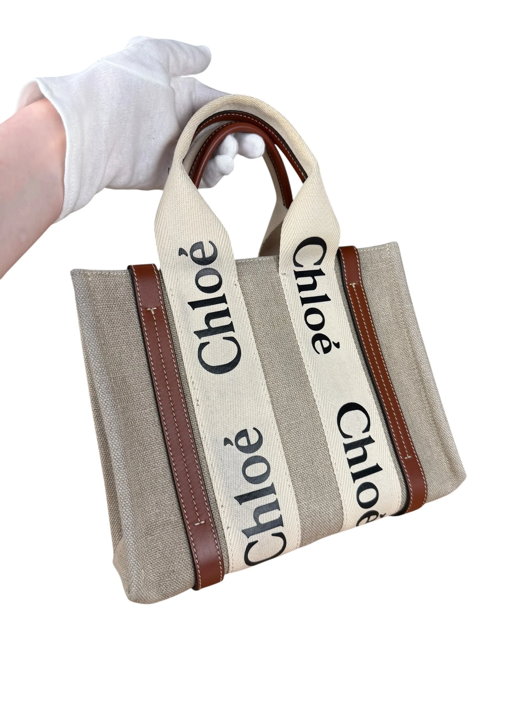 Chloé Beige Canvas S Woody Tote - Image 8