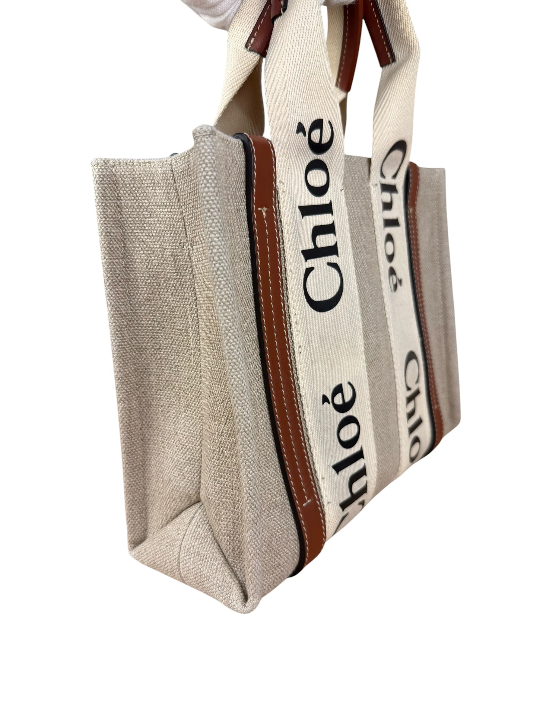Chloé Beige Canvas S Woody Tote - Image 9