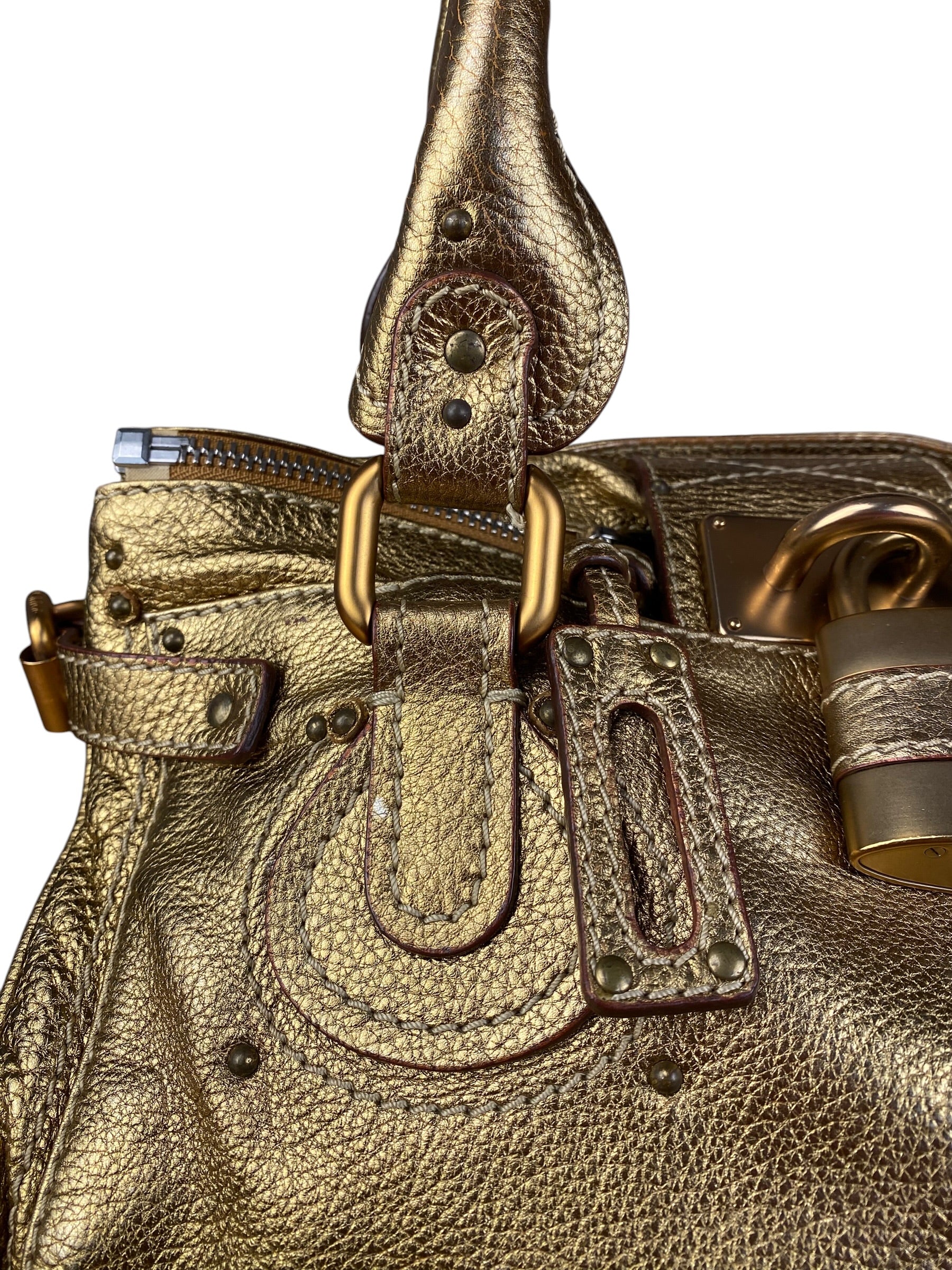 Chloé Vintage Gold Metallic Paddington Bag - Image 9