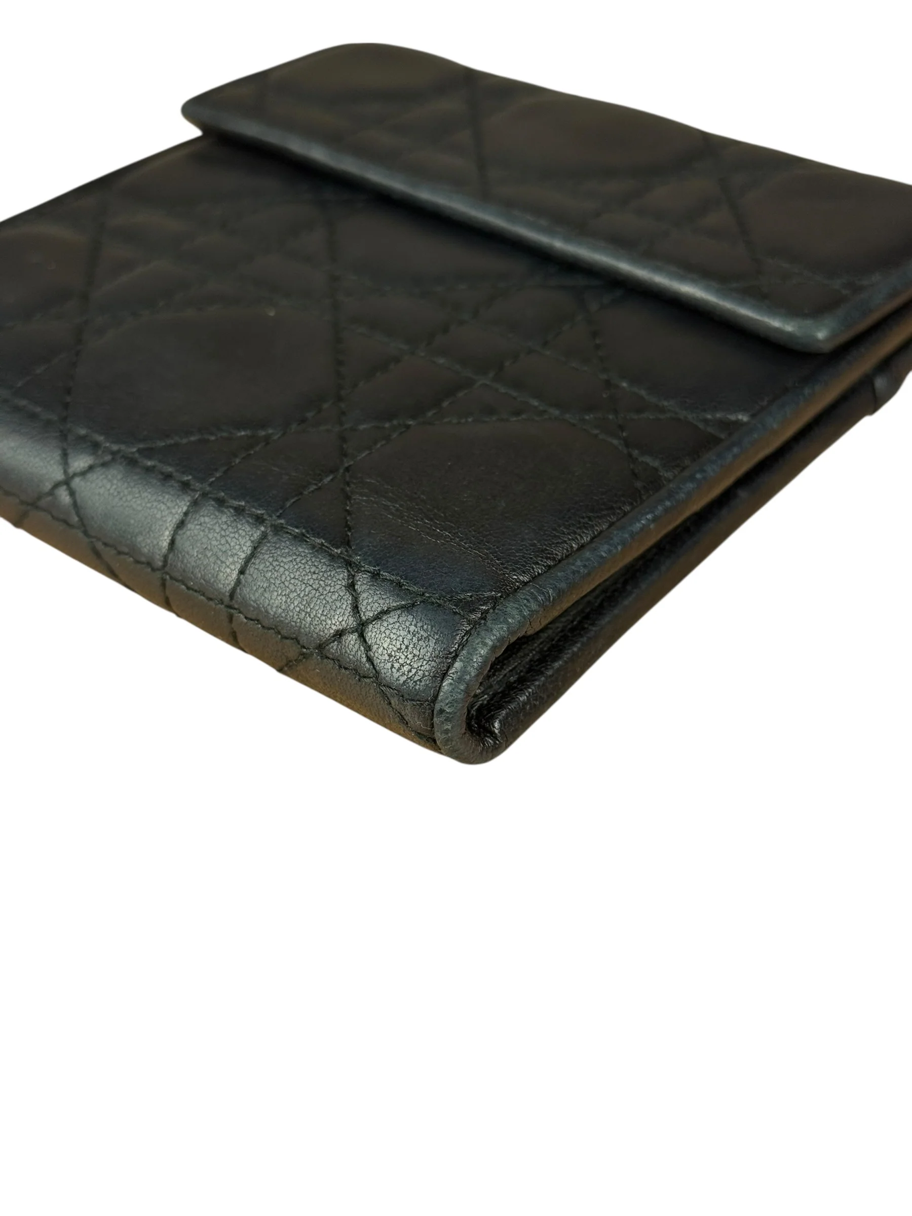 Christian Dior Black Leather Quilted Compact Wallet - Image 10