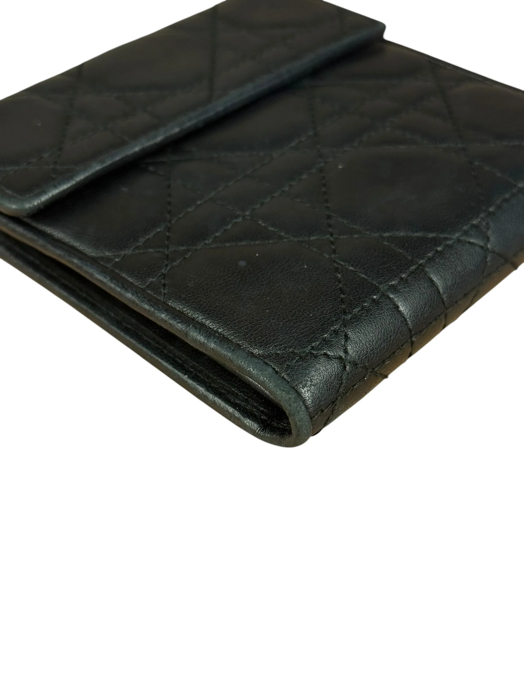Christian Dior Black Leather Quilted Compact Wallet - Image 11