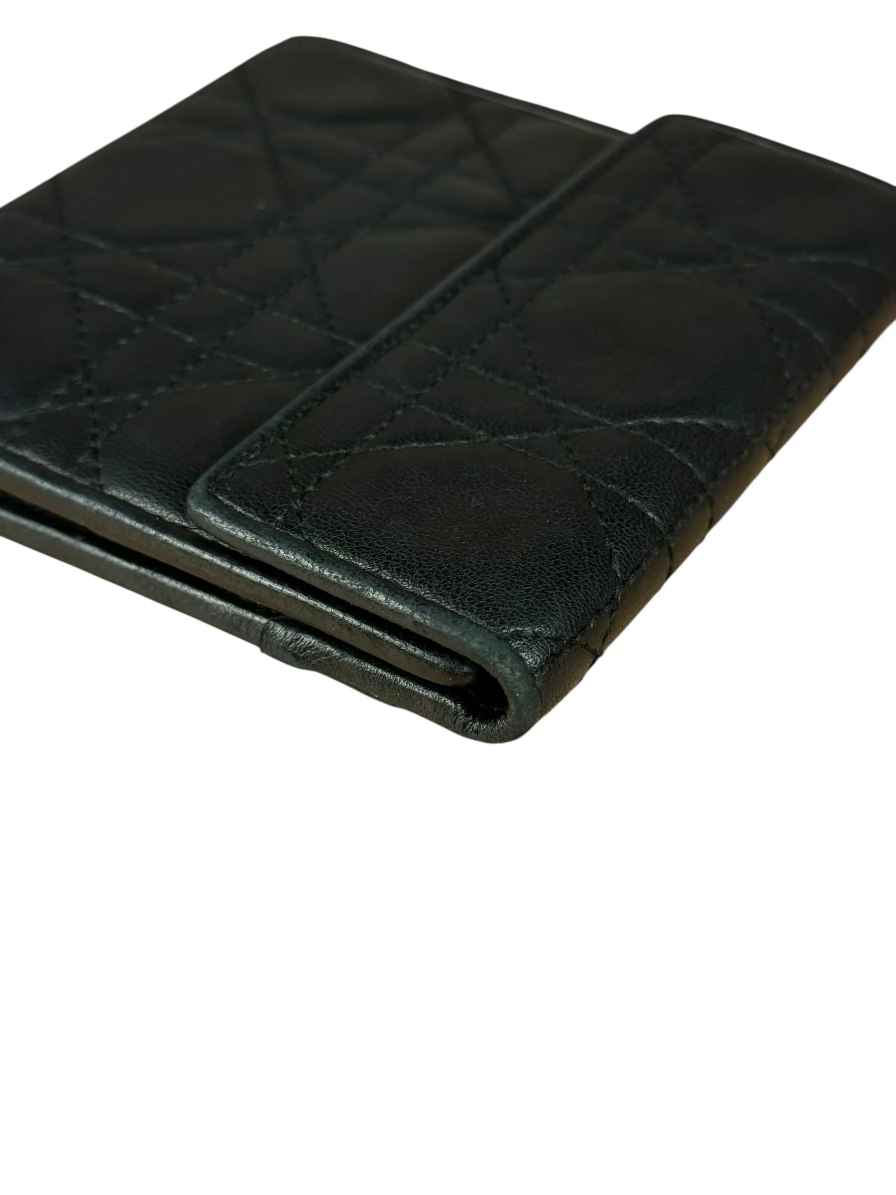 Christian Dior Black Leather Quilted Compact Wallet - Image 12