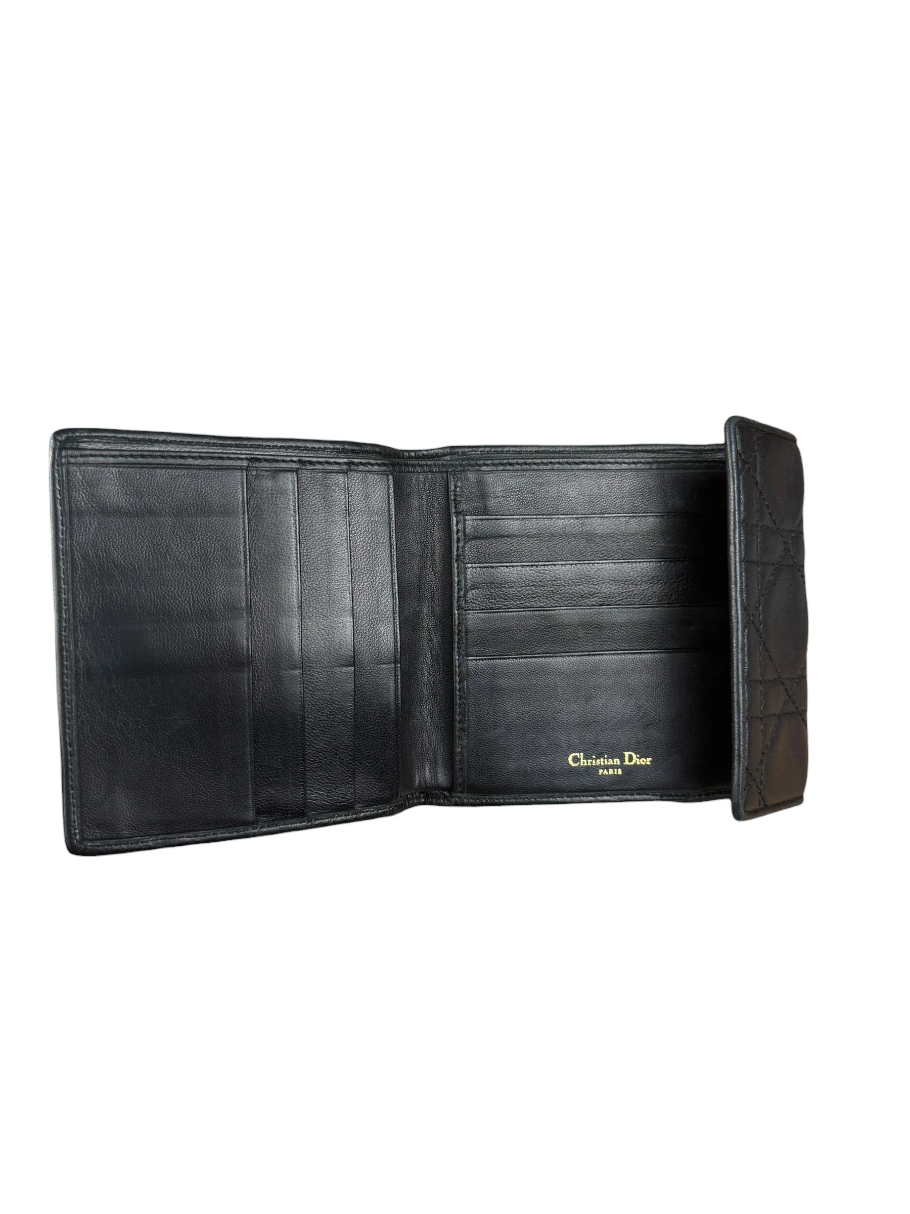 Christian Dior Black Leather Quilted Compact Wallet - Image 15