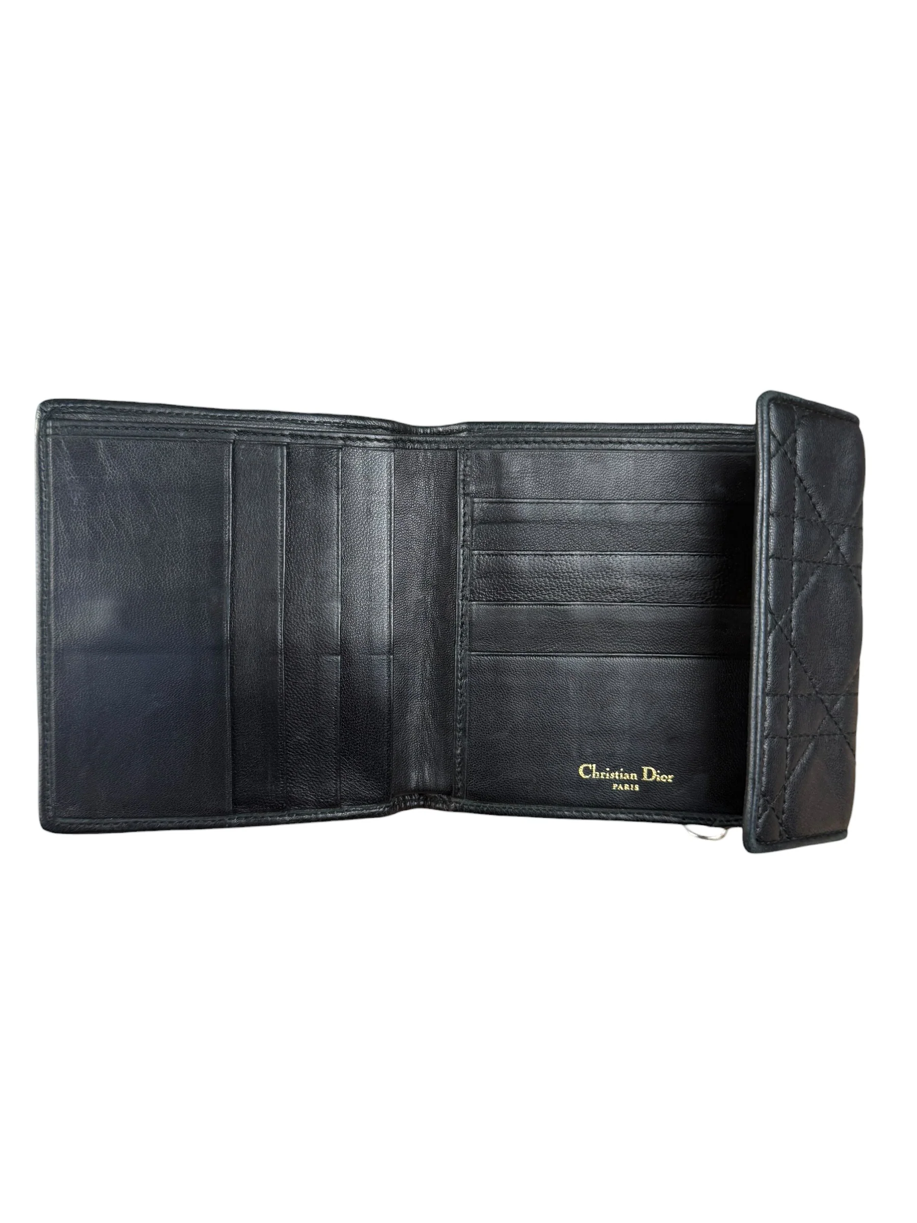 Christian Dior Black Leather Quilted Compact Wallet - Image 16