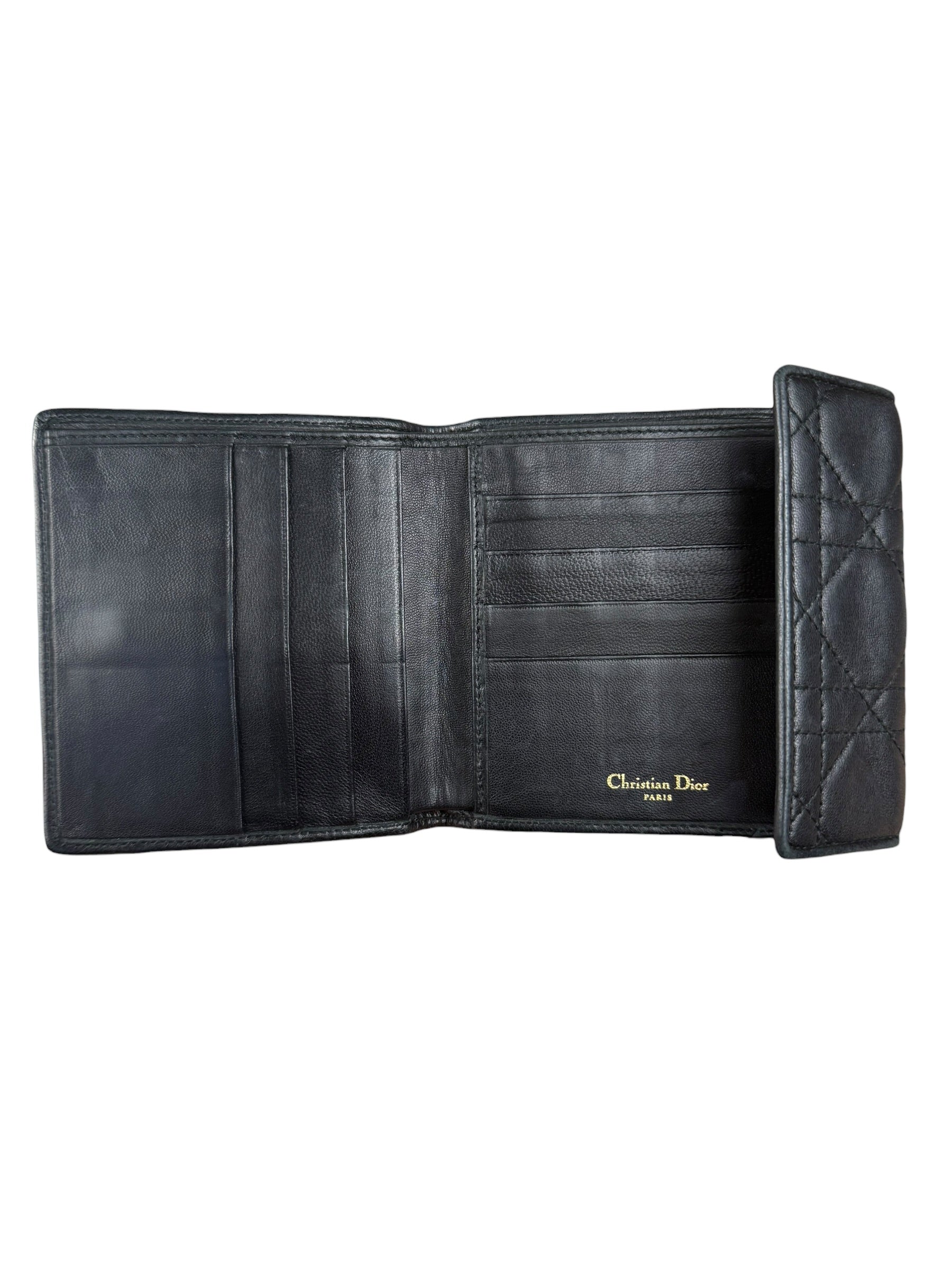 Christian Dior Black Leather Quilted Compact Wallet - Image 17
