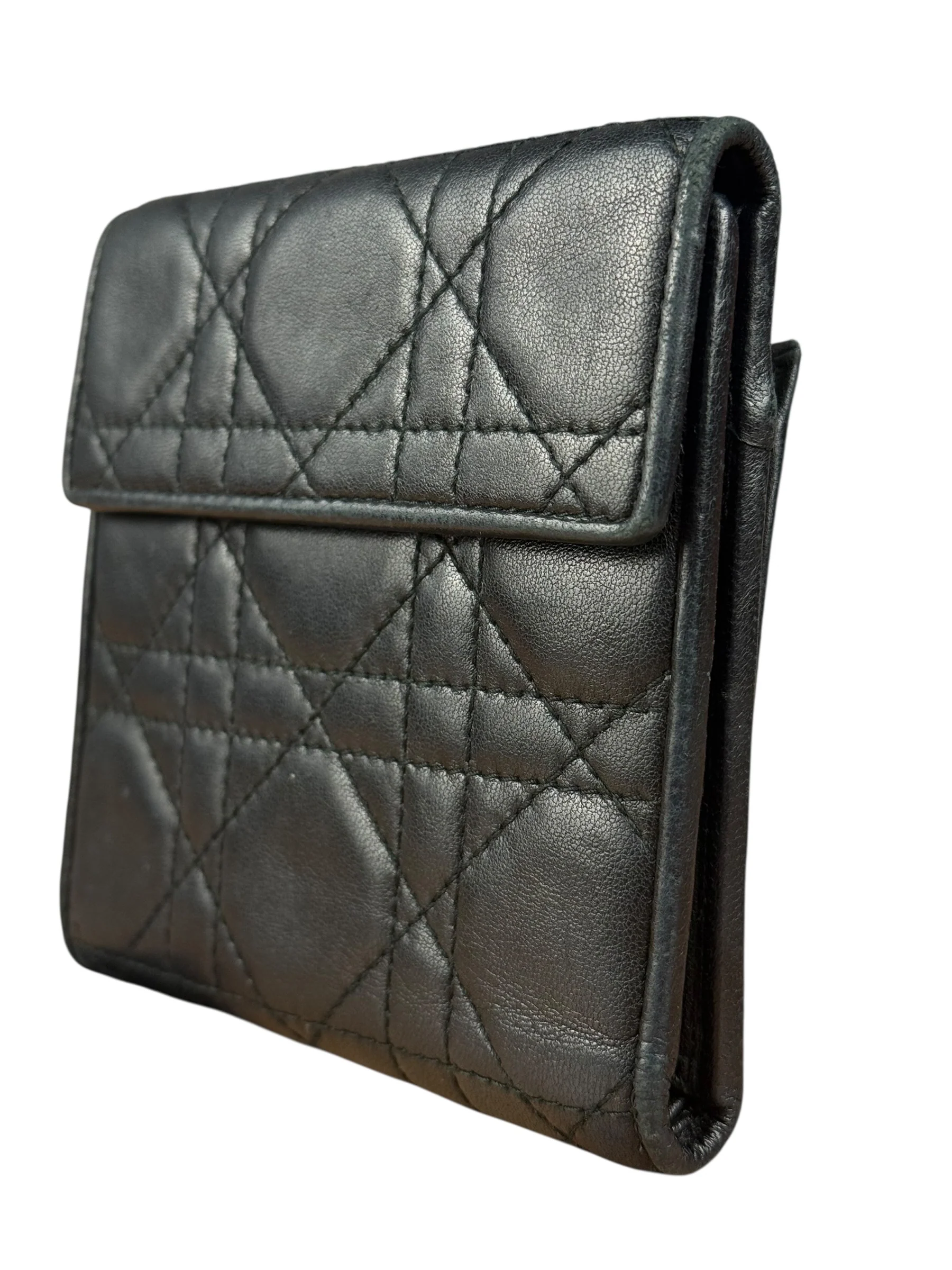 Christian Dior Black Leather Quilted Compact Wallet - Image 5