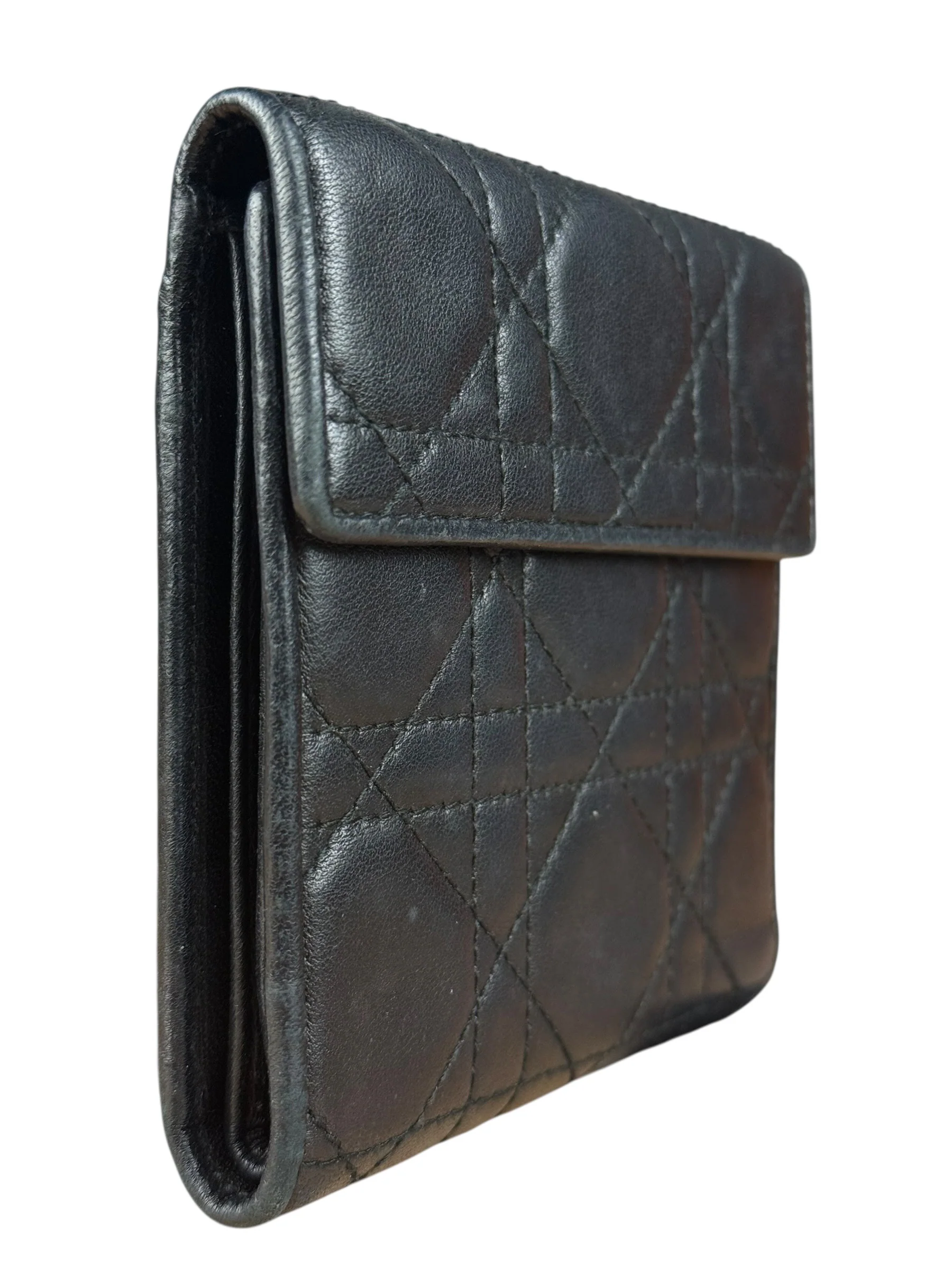 Christian Dior Black Leather Quilted Compact Wallet - Image 6
