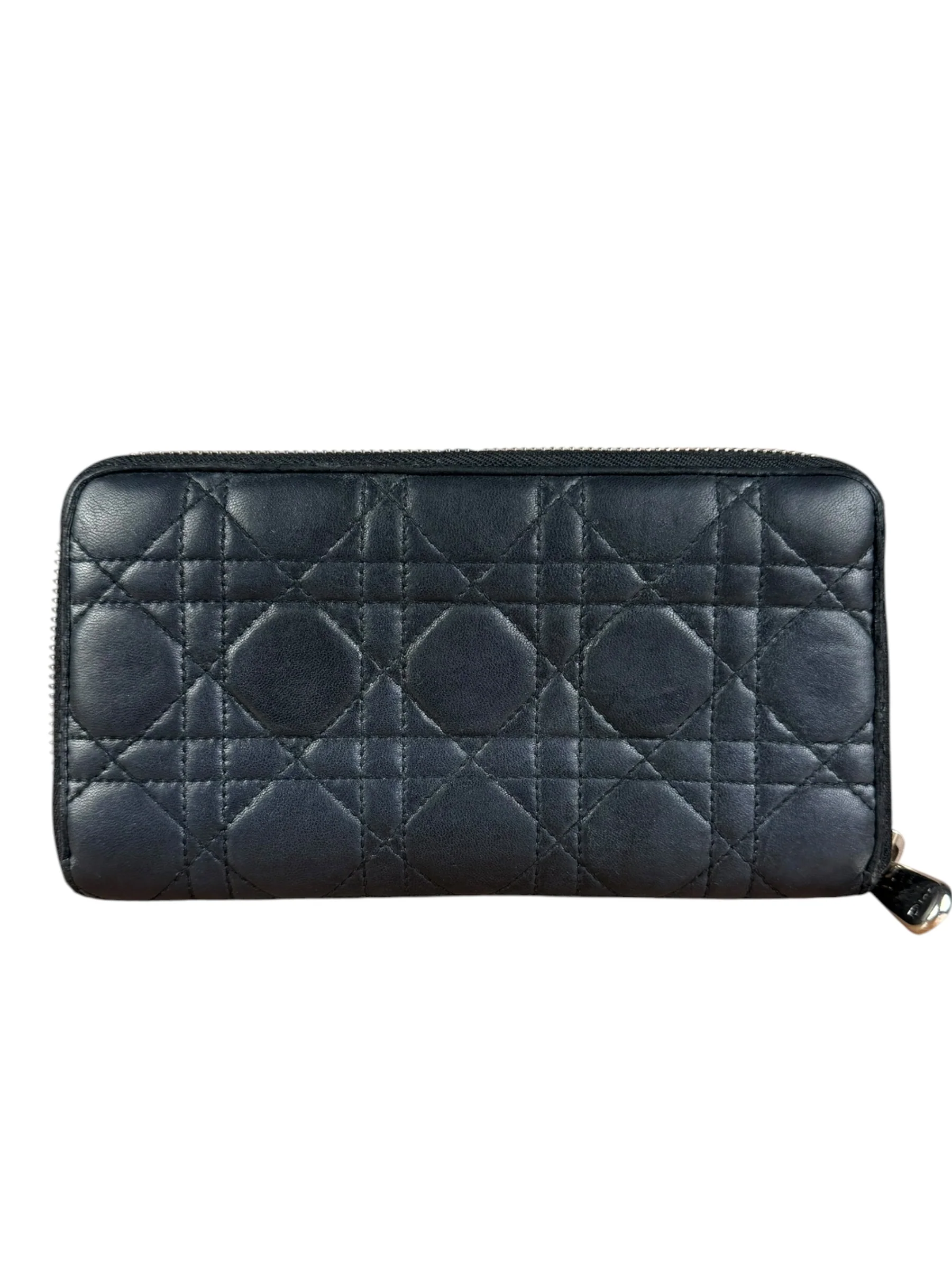 Christian Dior Vintage Black Quilted Leather Zippy Wallet