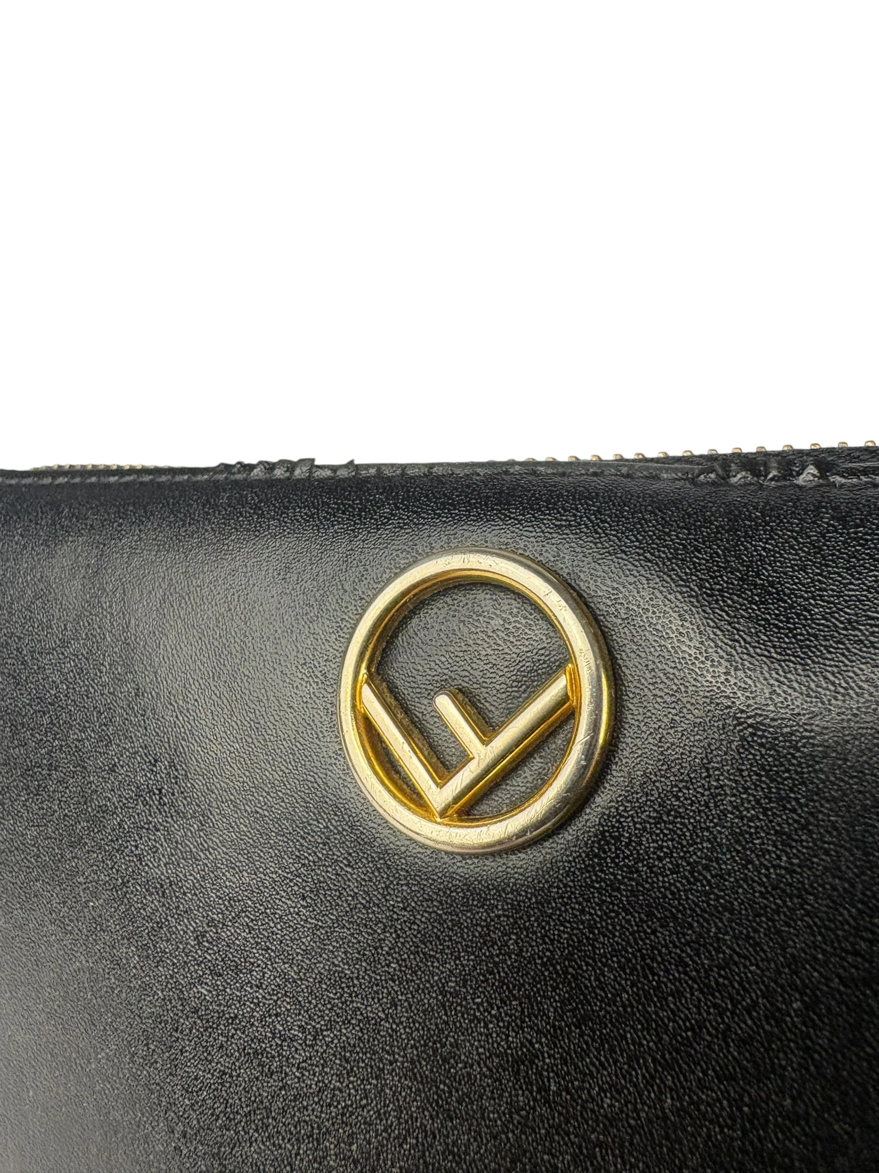 Fendi Black Leather F Logo Zip-Around Long Wallet - Image 2