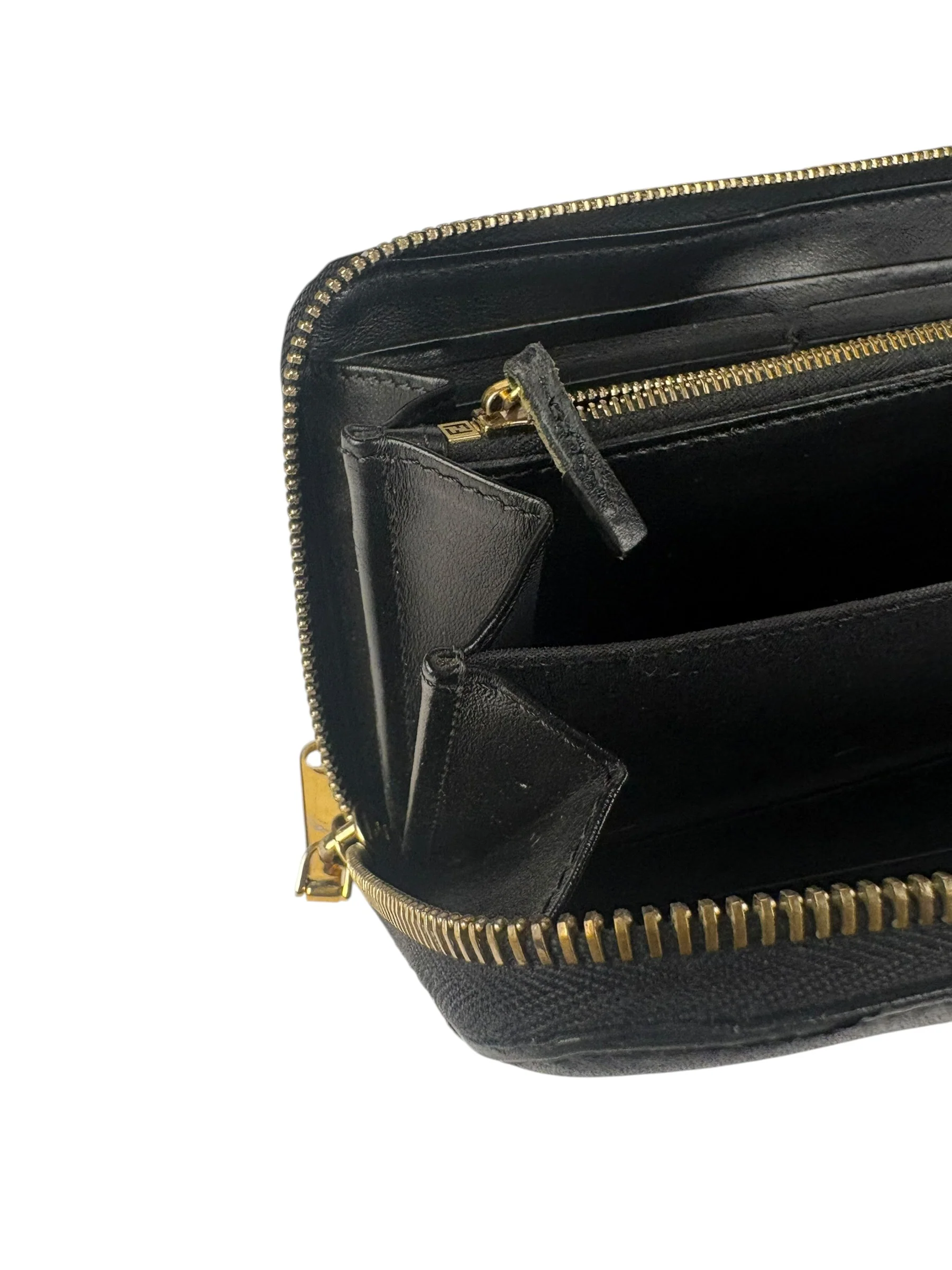 Fendi Black Leather F Logo Zip-Around Long Wallet - Image 9