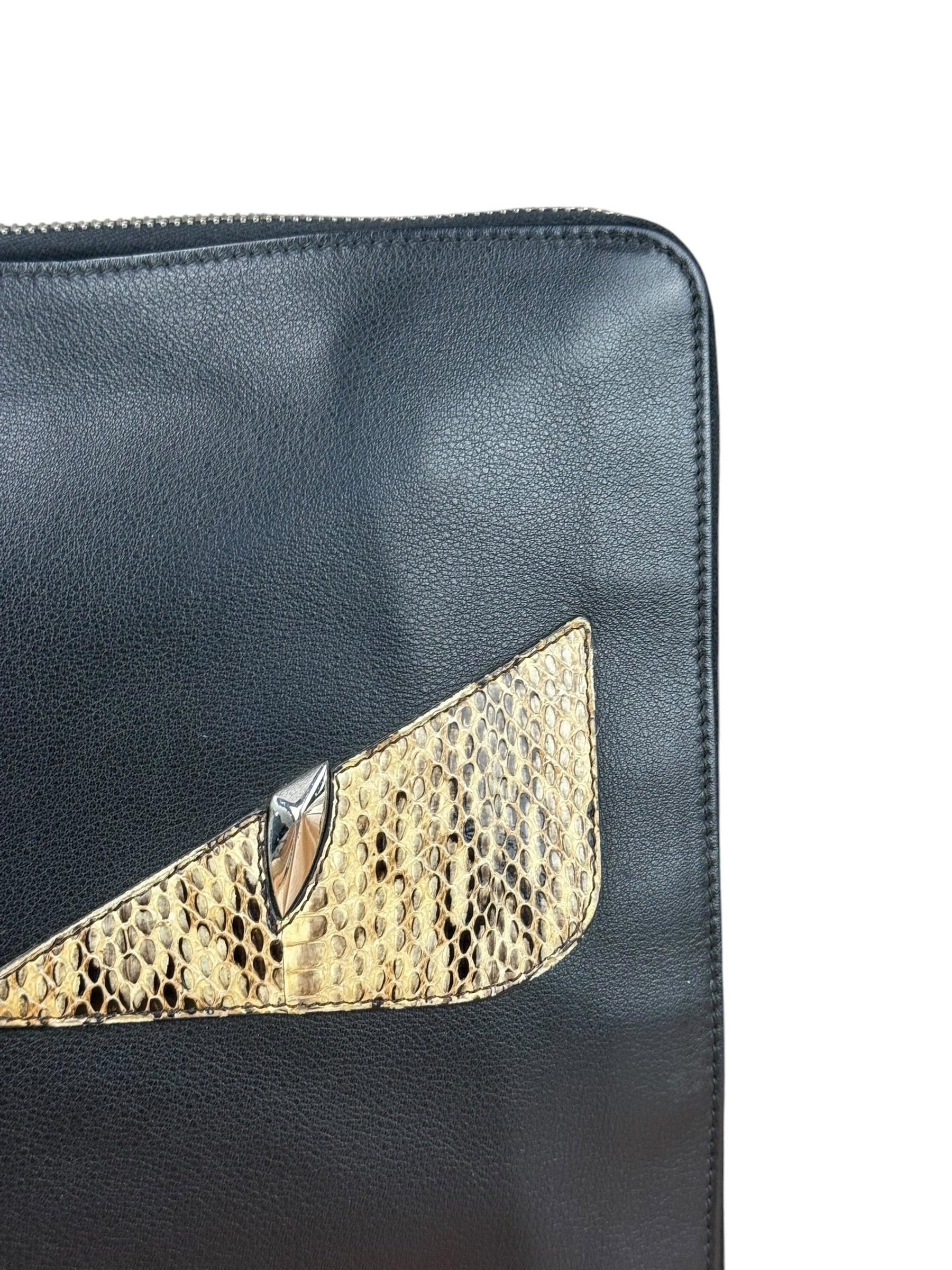 Fendi Black Leather Snake Monsters Zip Clutch - Image 3