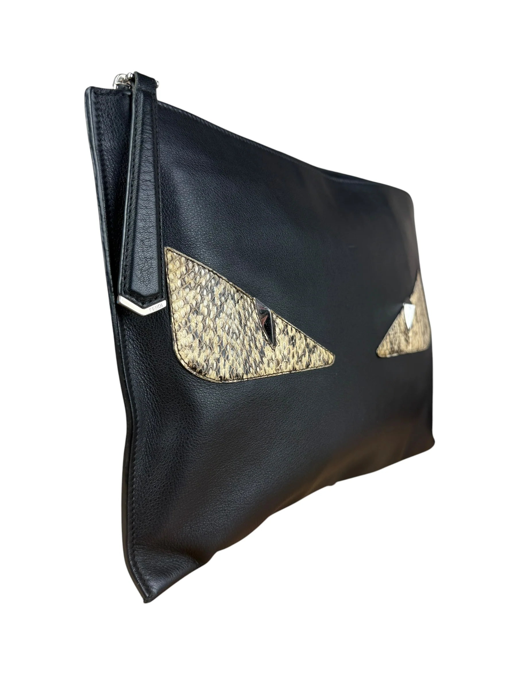 Fendi Black Leather Snake Monsters Zip Clutch - Image 6