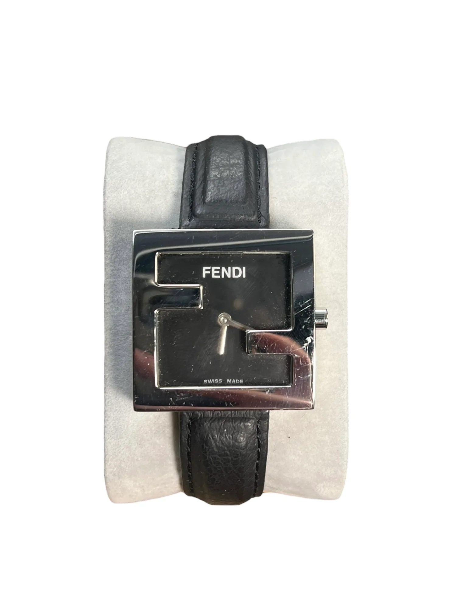 Fendi FF Black Dial Black Leather Strap
