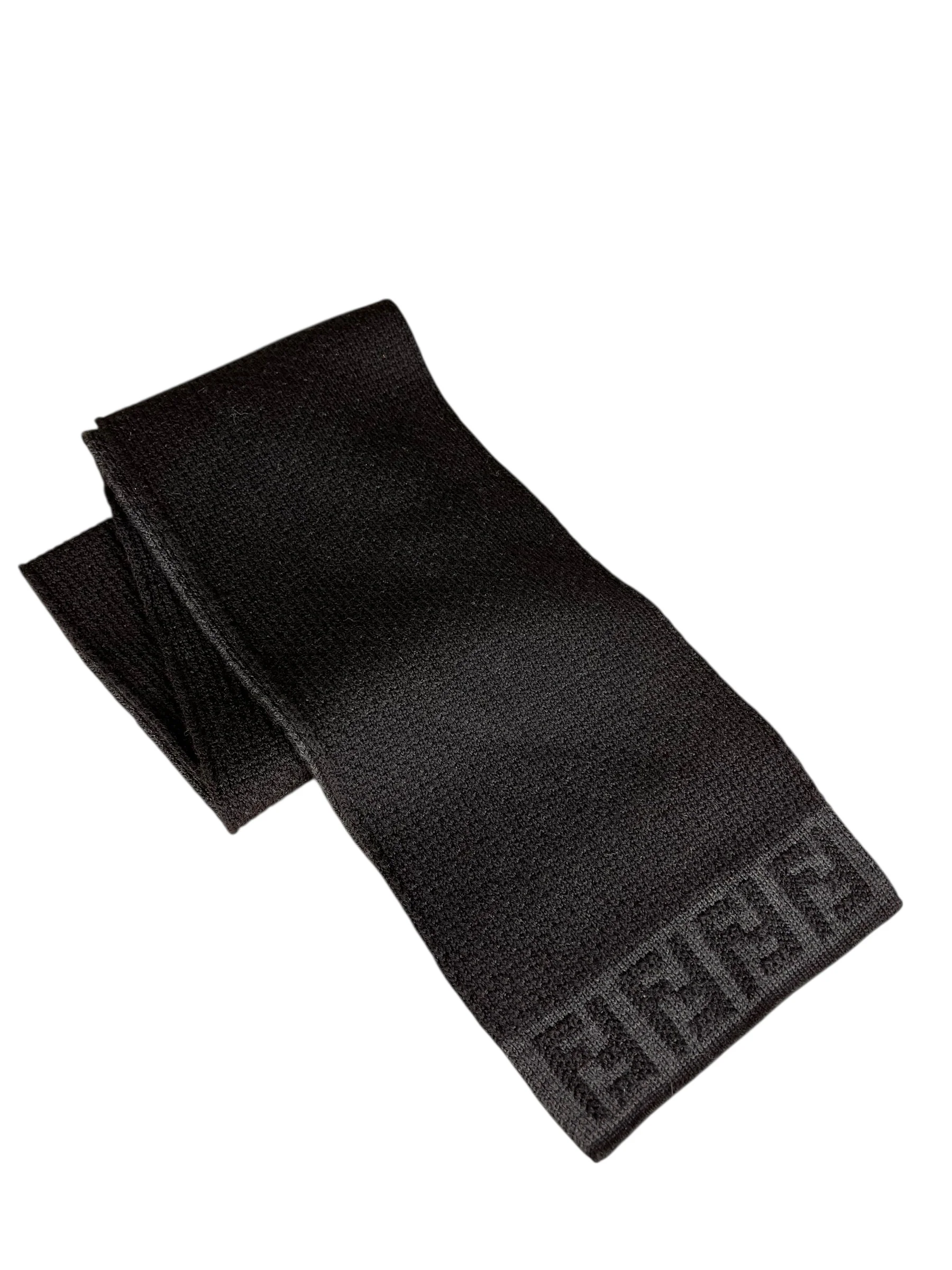 Fendi FF Logo Black Wool Scarf - Image 3