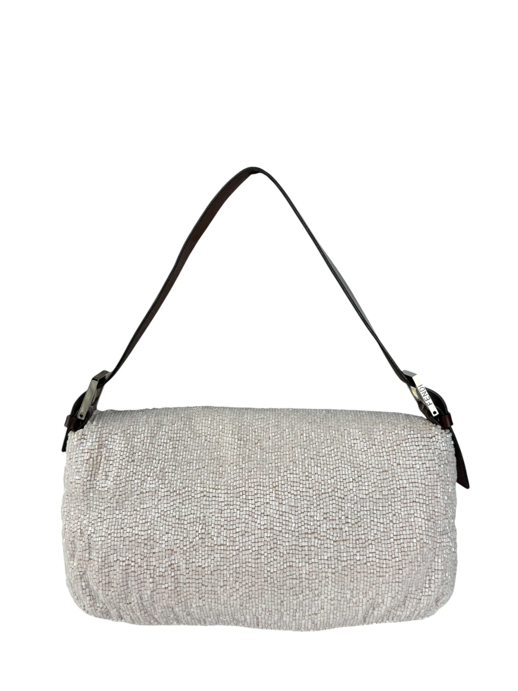 Fendi Leather-Trimmed Beaded Baguette Light Pink - Image 11