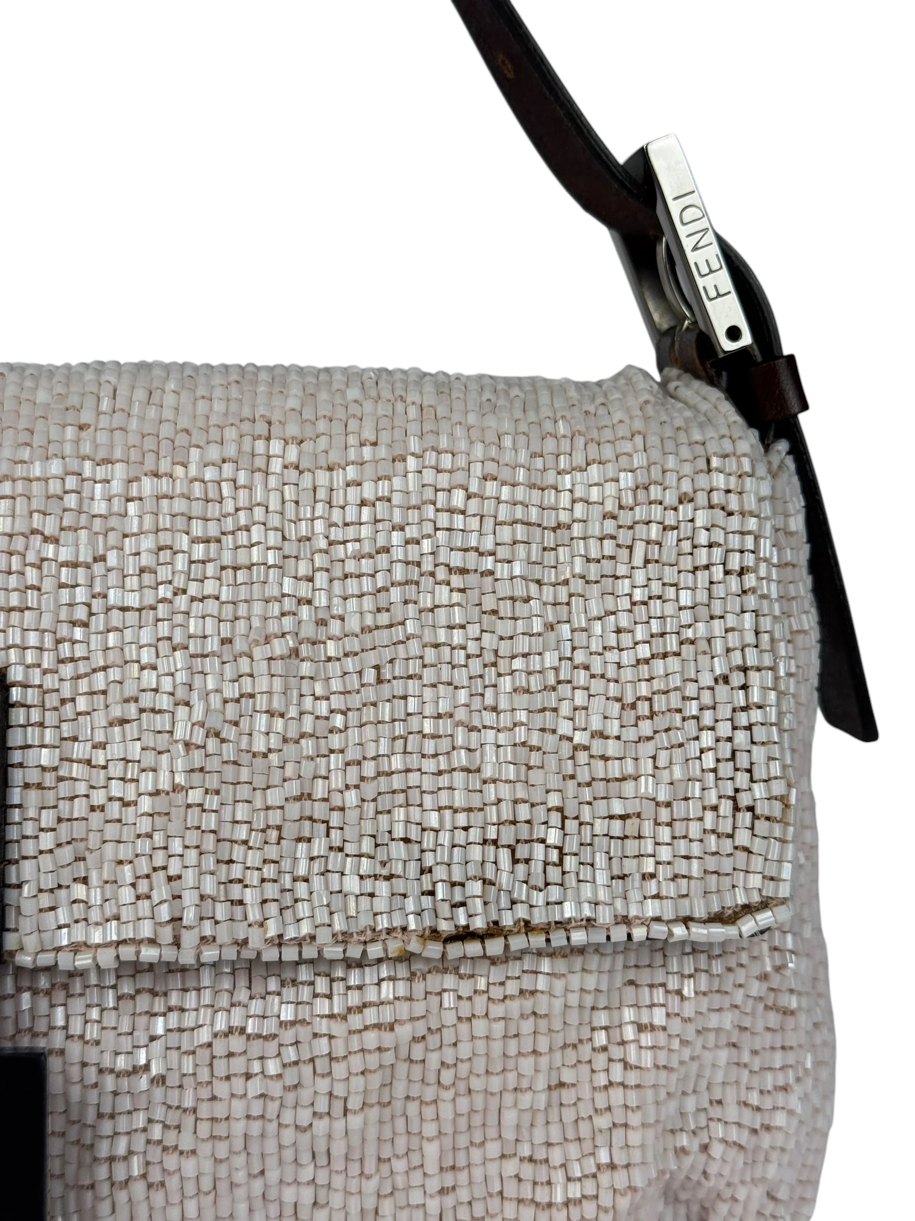 Fendi Leather-Trimmed Beaded Baguette Light Pink - Image 3