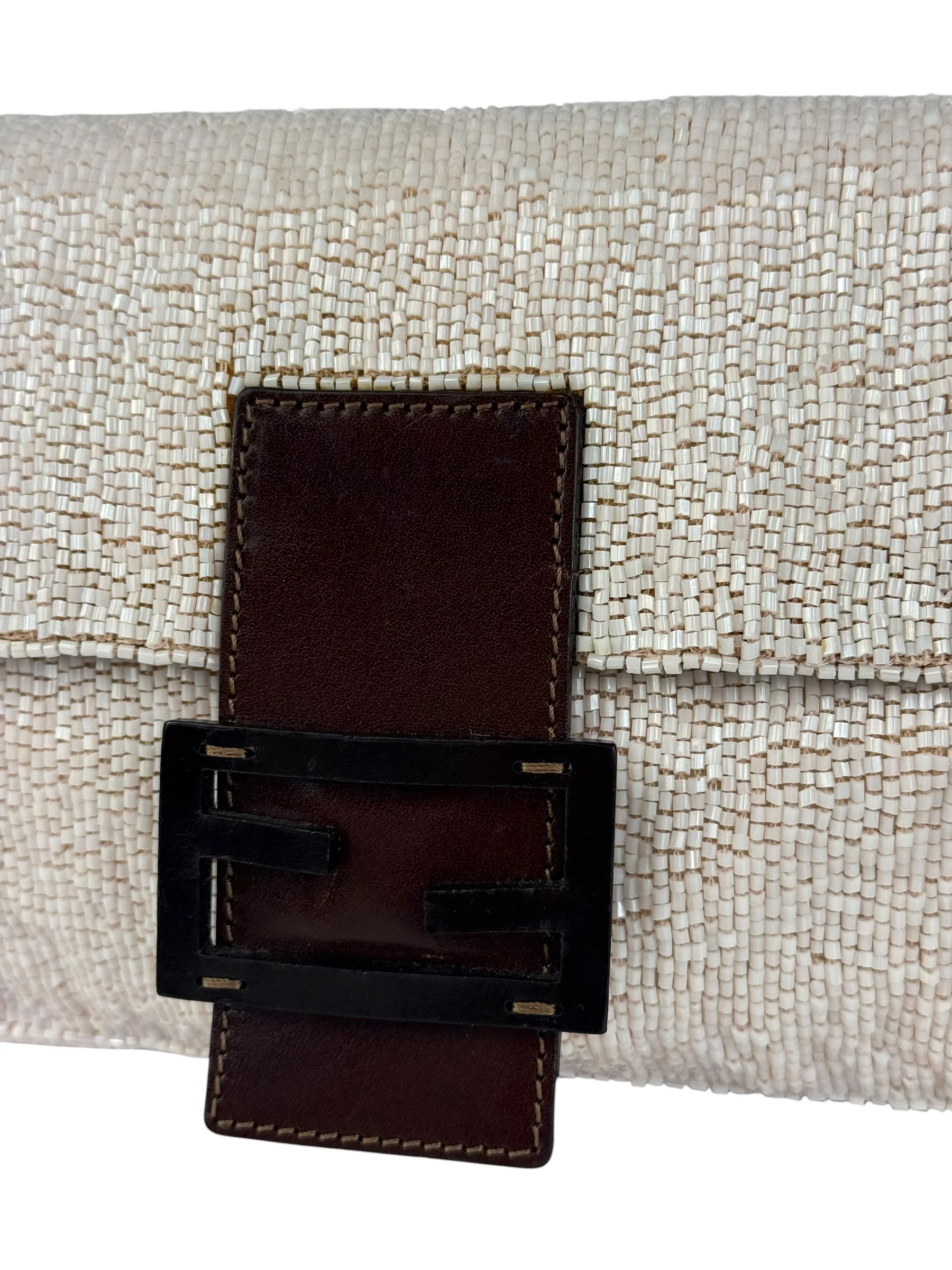 Fendi Leather-Trimmed Beaded Baguette Light Pink - Image 4