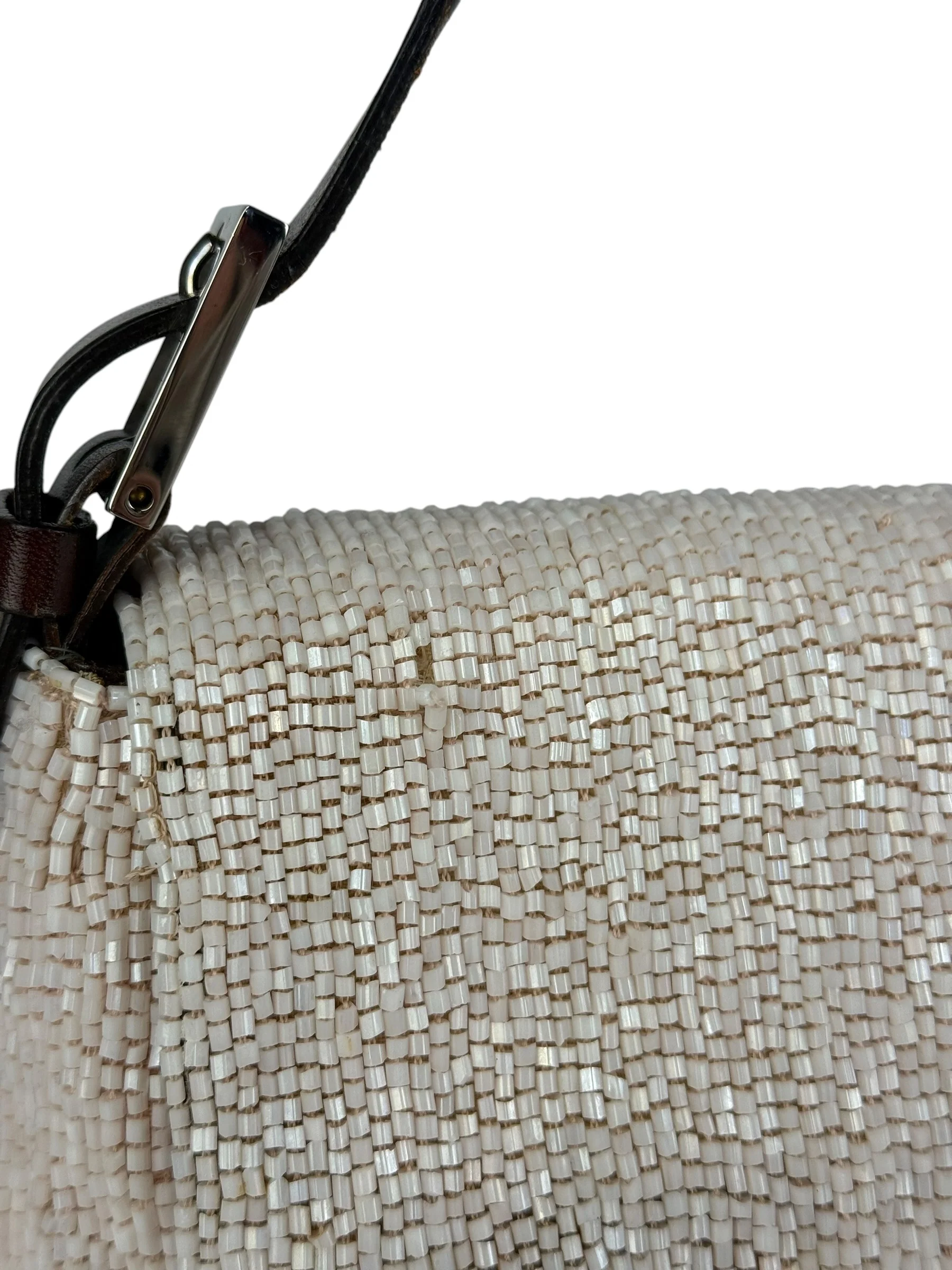 Fendi Leather-Trimmed Beaded Baguette Light Pink - Image 7