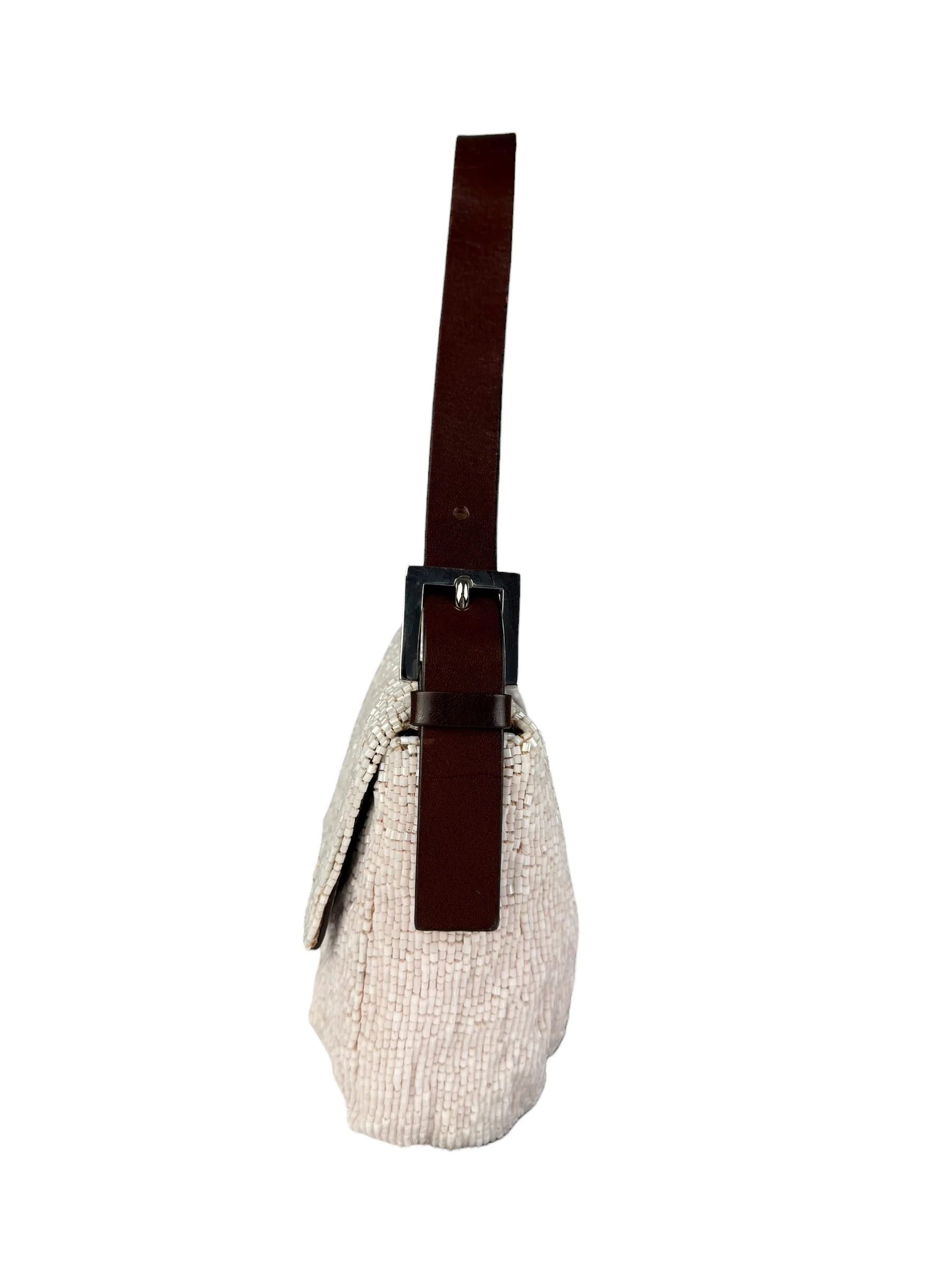 Fendi Leather-Trimmed Beaded Baguette Light Pink - Image 8