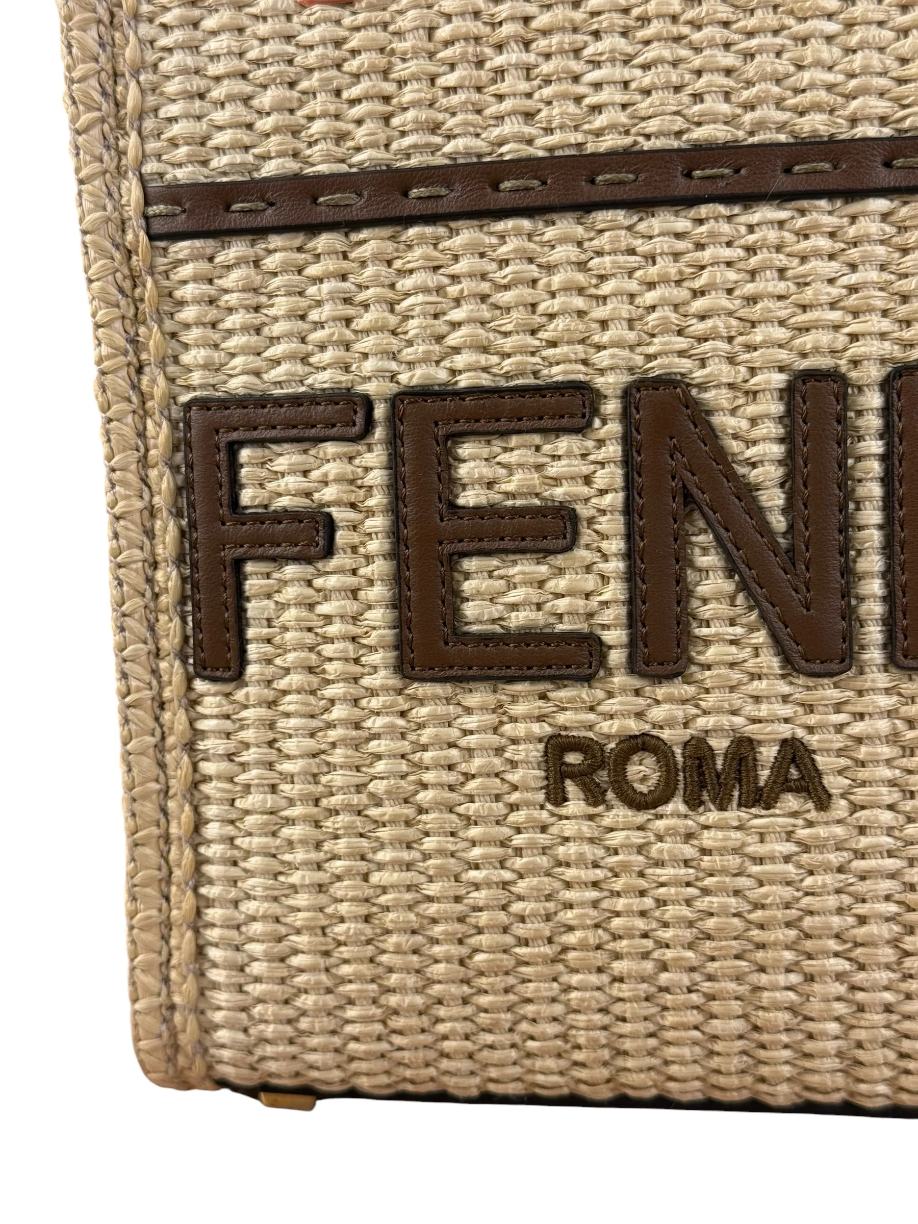 Fendi Mini Sunshine Shopper 2Way Tote Raffia/Leather - Image 4