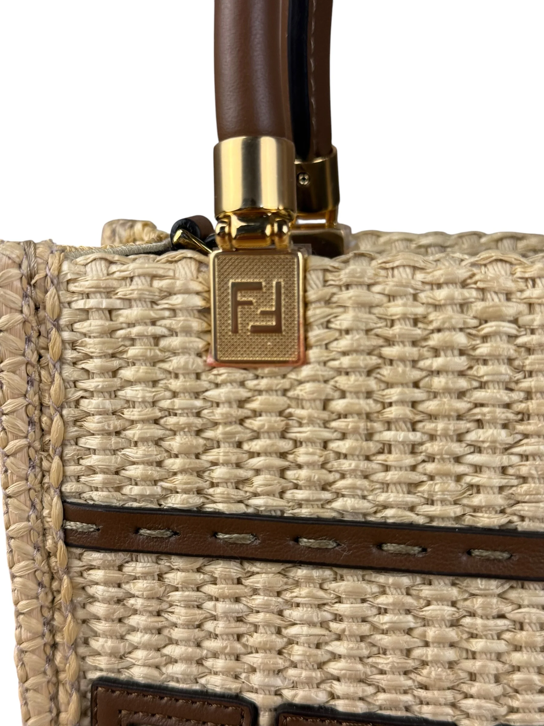 Fendi Mini Sunshine Shopper 2Way Tote Raffia/Leather - Image 5