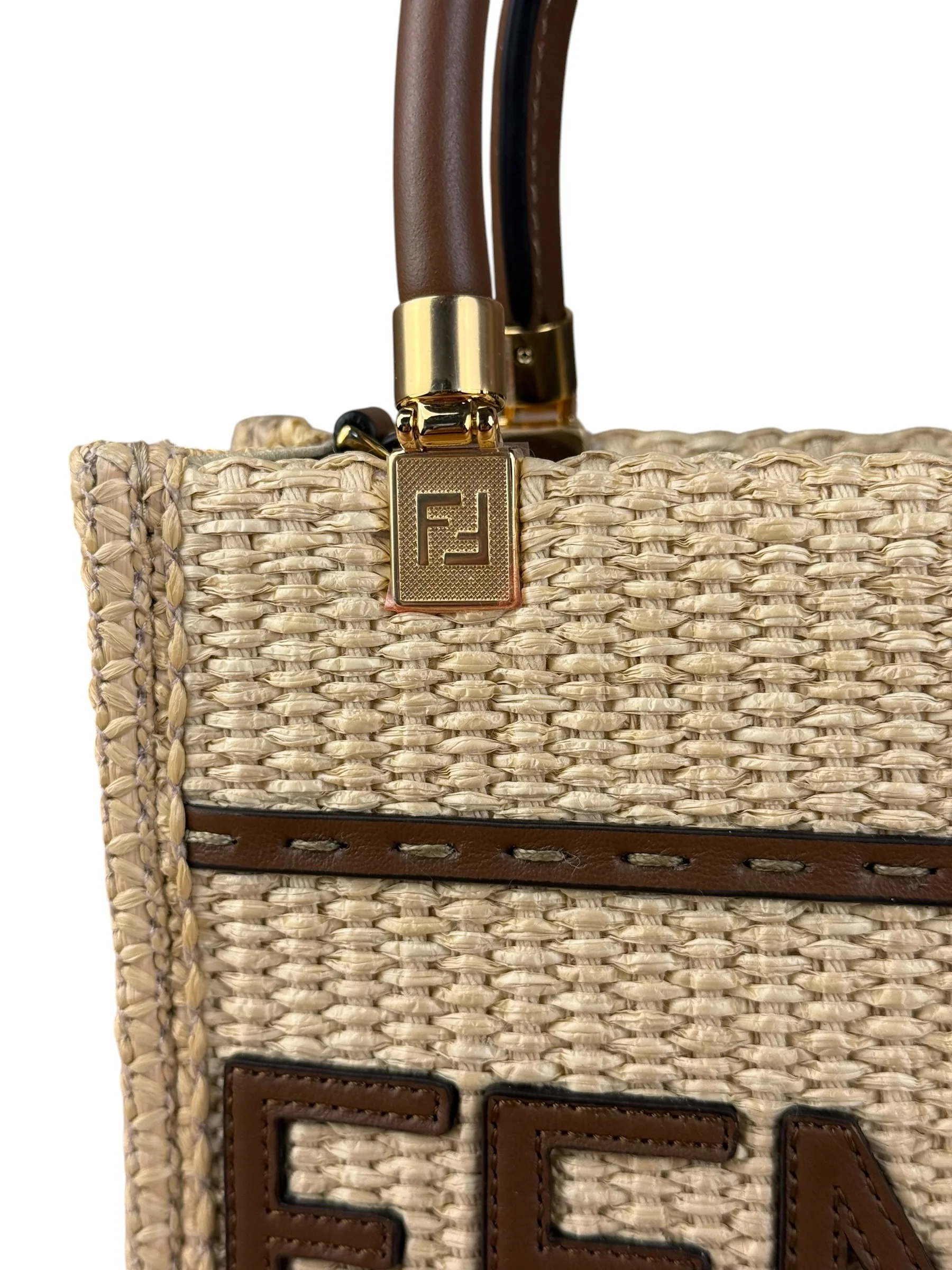 Fendi Mini Sunshine Shopper 2Way Tote Raffia/Leather - Image 6