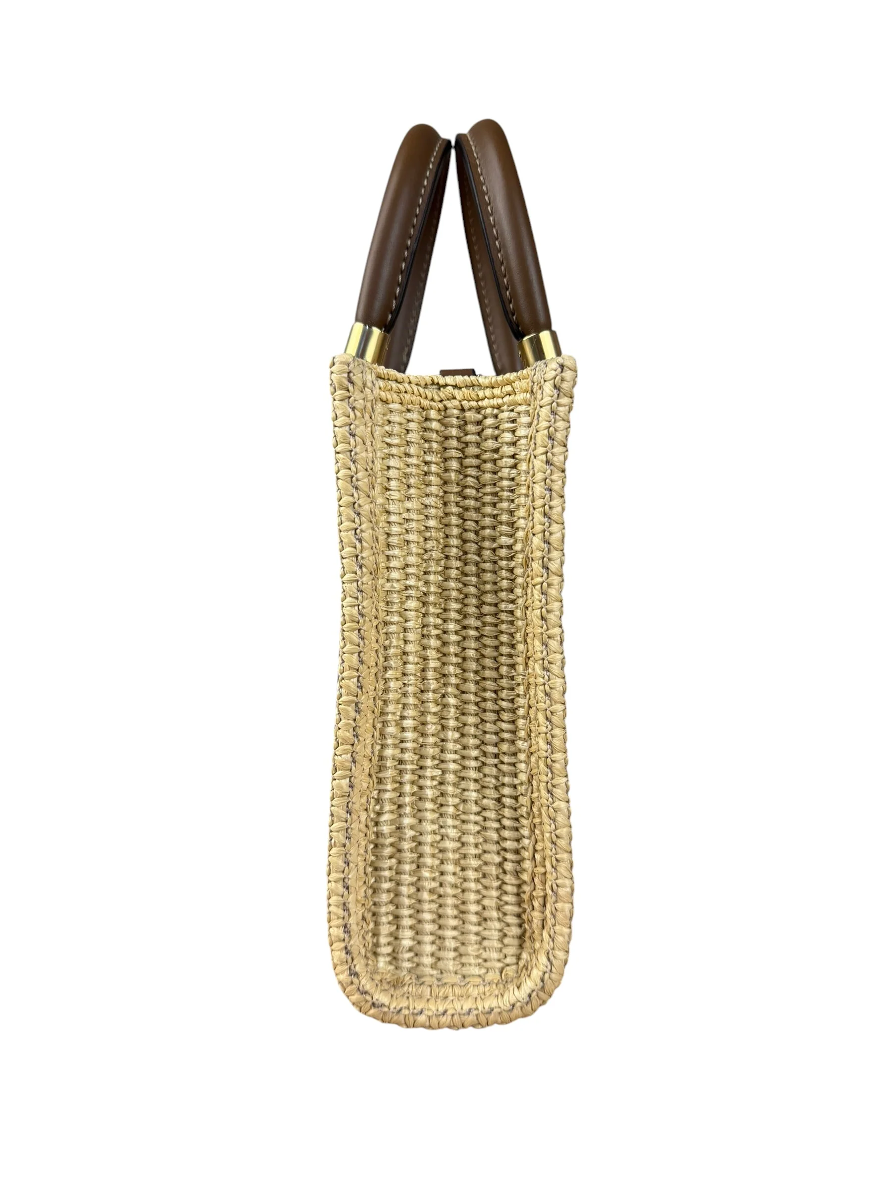 Fendi Mini Sunshine Shopper 2Way Tote Raffia/Leather - Image 7