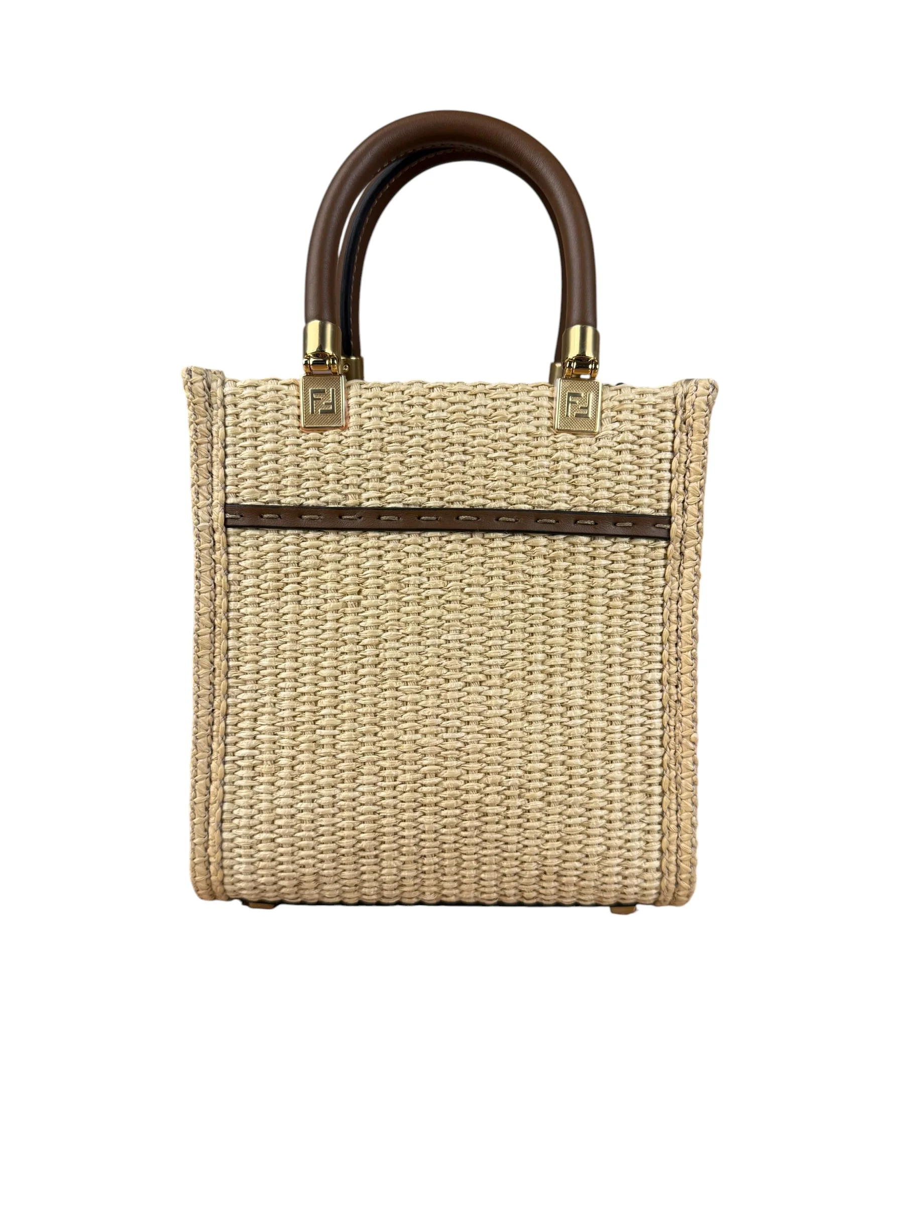 Fendi Mini Sunshine Shopper 2Way Tote Raffia/Leather - Image 8