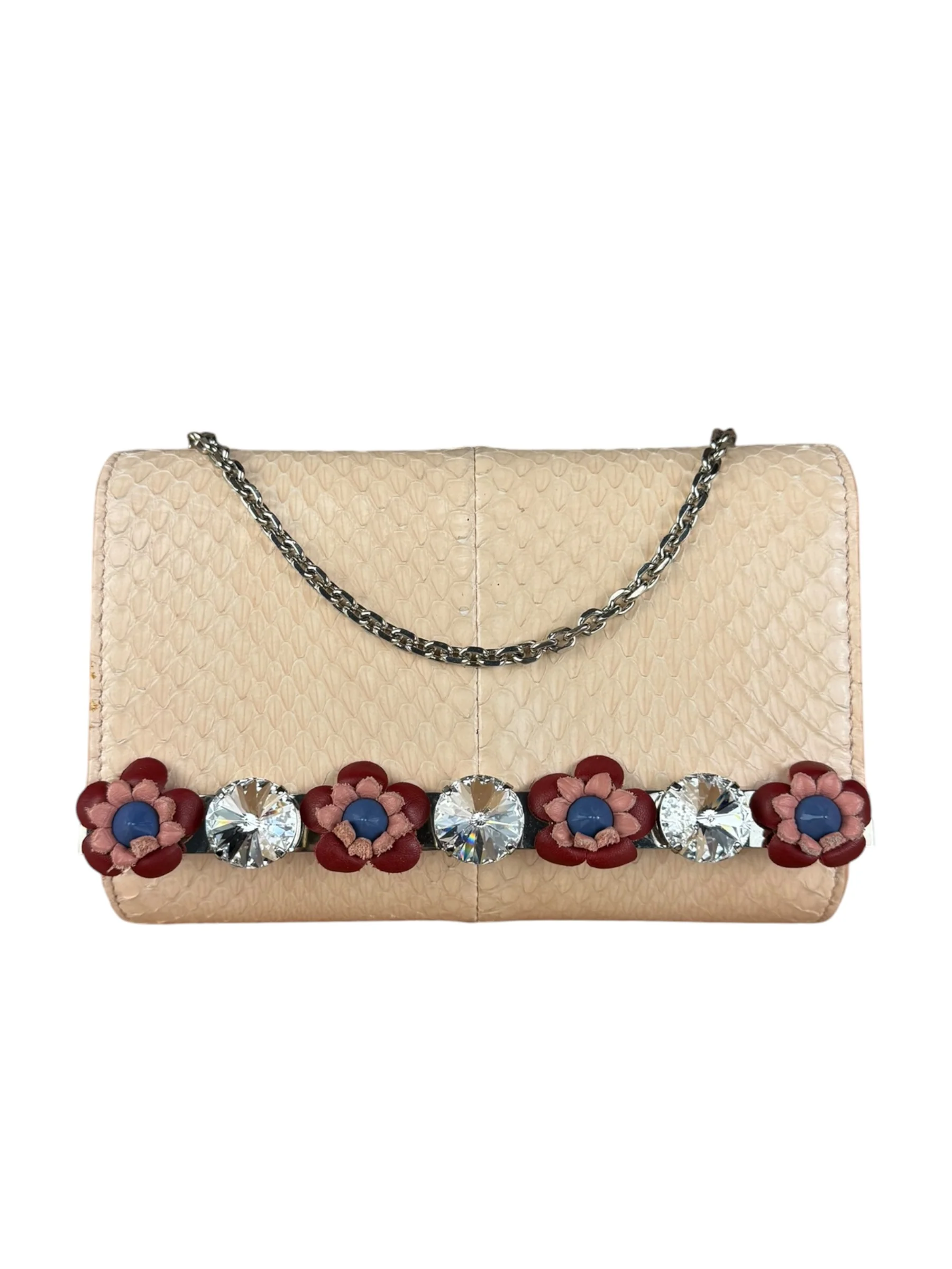 Fendi Pink Python Flower Studded Mini Chain Shoulder Bag