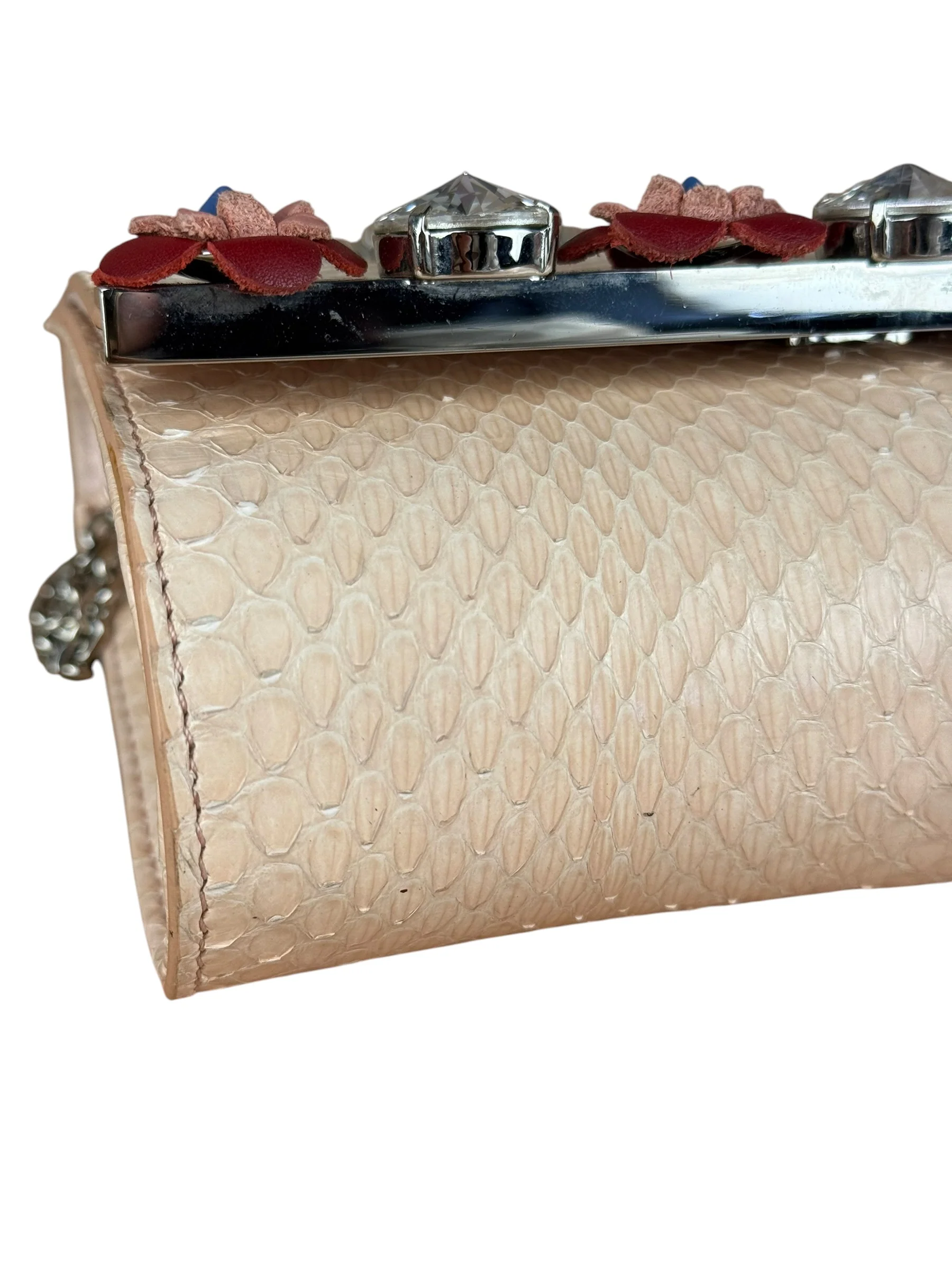 Fendi Pink Python Flower Studded Mini Chain Shoulder Bag - Image 10
