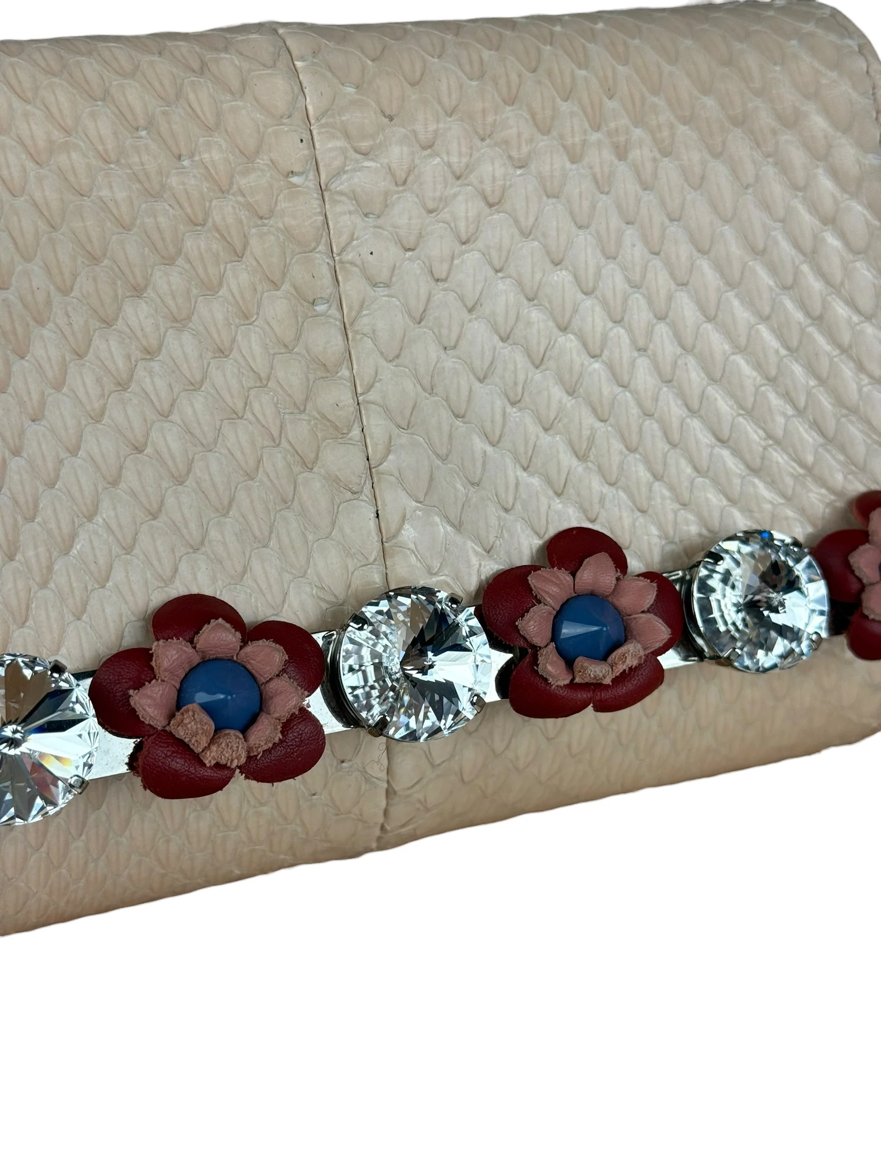 Fendi Pink Python Flower Studded Mini Chain Shoulder Bag - Image 11