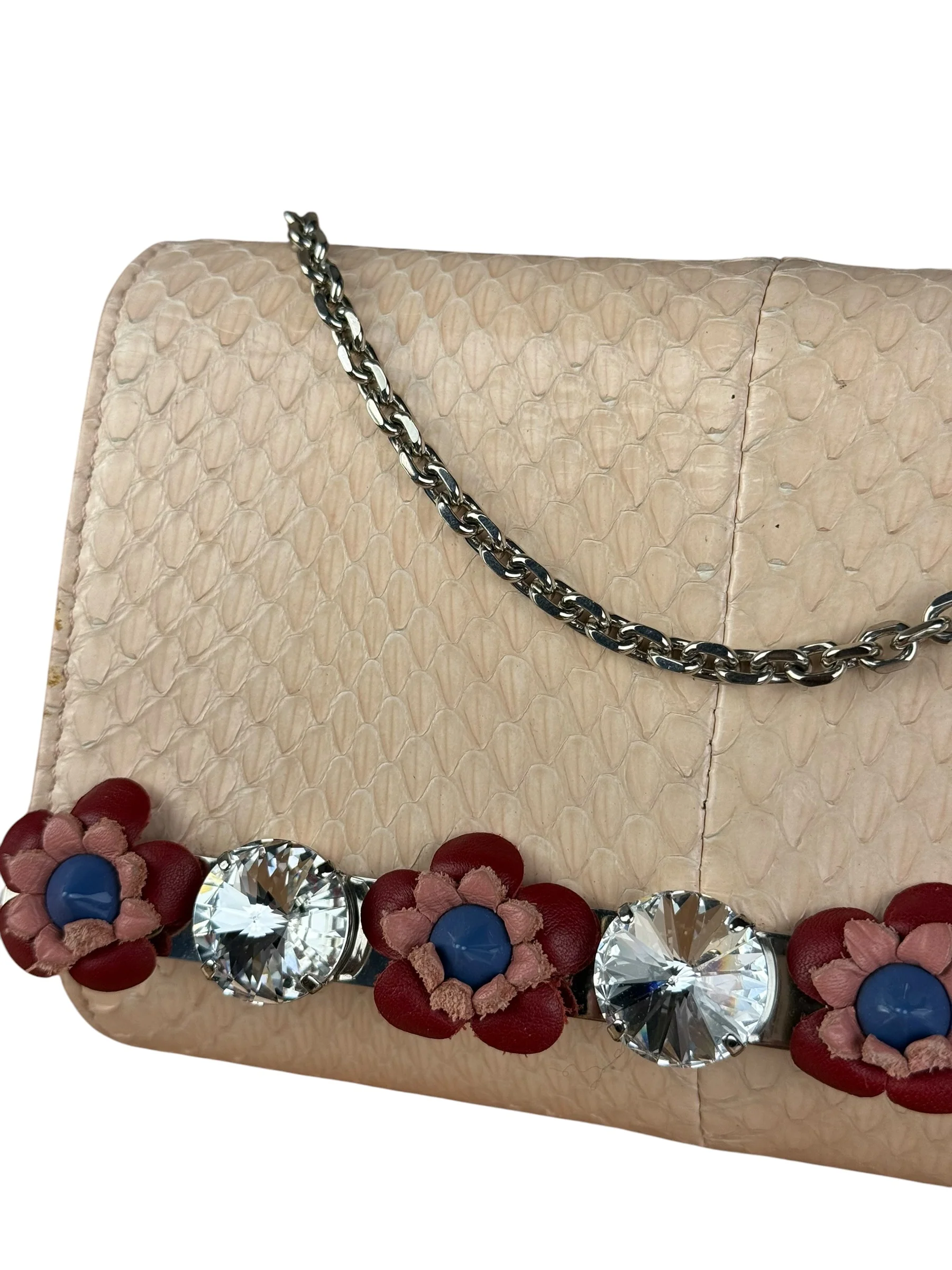 Fendi Pink Python Flower Studded Mini Chain Shoulder Bag - Image 13