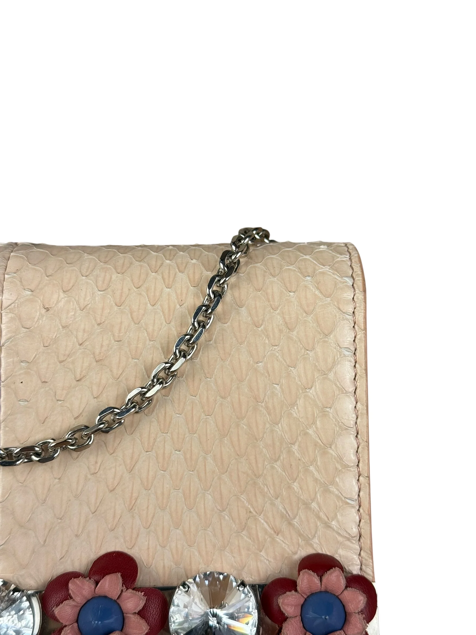 Fendi Pink Python Flower Studded Mini Chain Shoulder Bag - Image 2