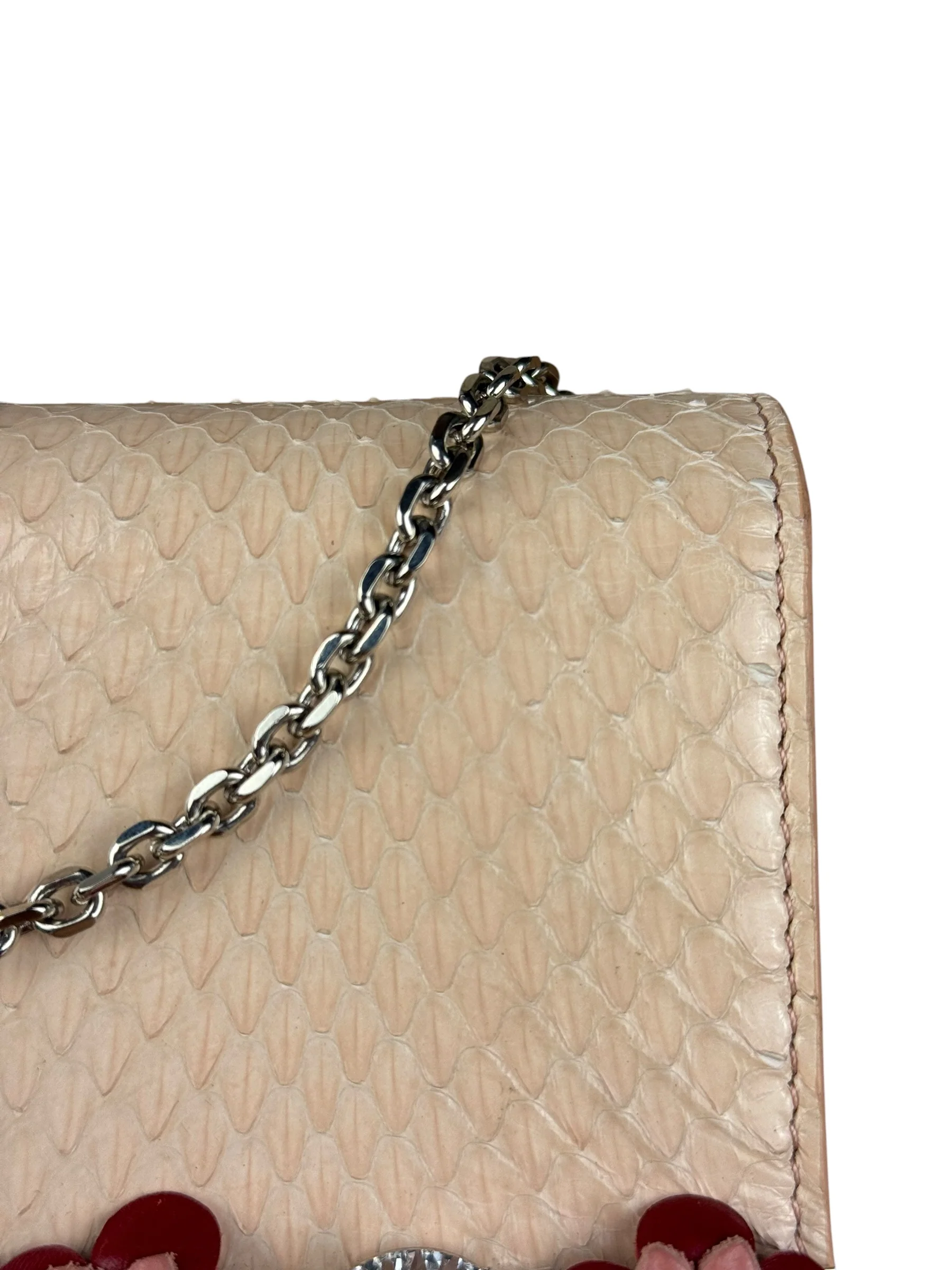 Fendi Pink Python Flower Studded Mini Chain Shoulder Bag - Image 3
