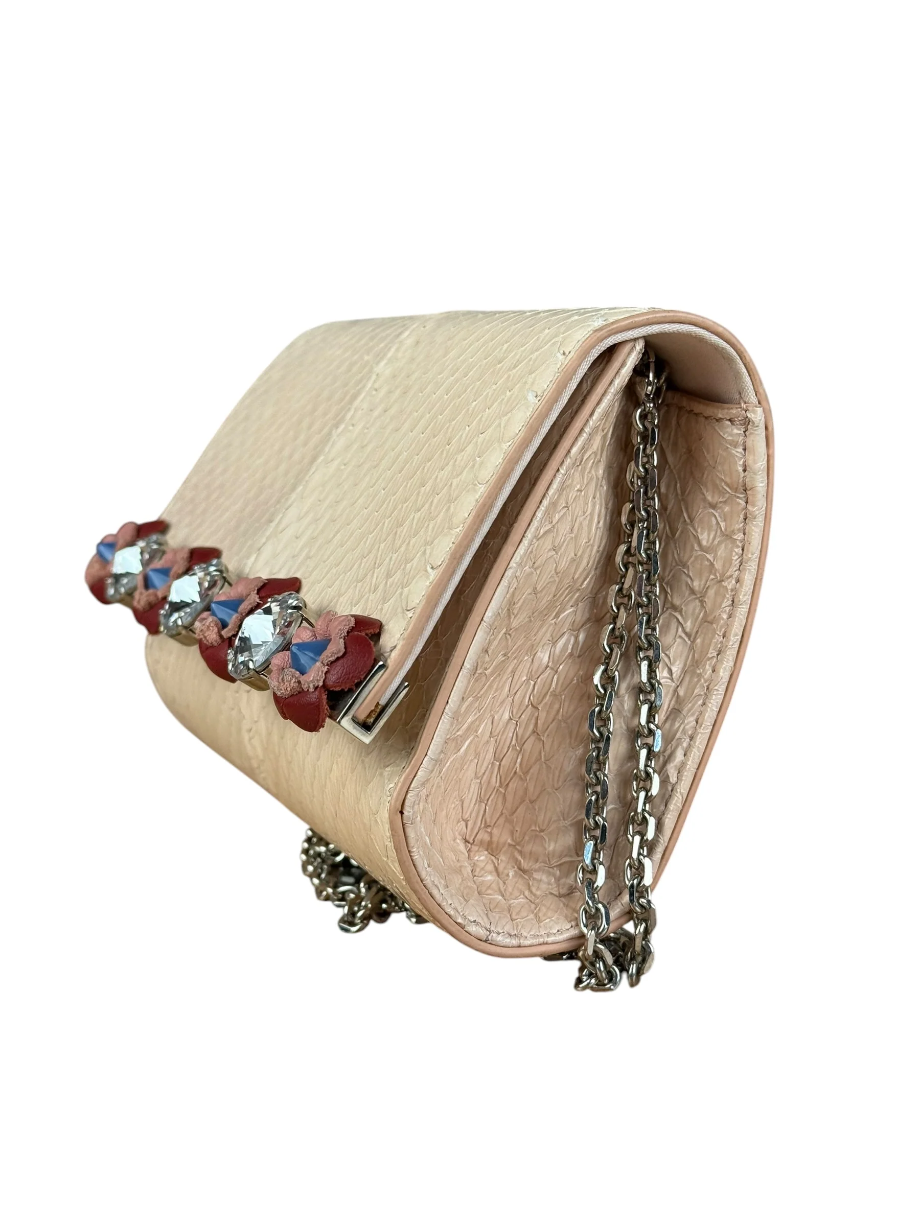 Fendi Pink Python Flower Studded Mini Chain Shoulder Bag - Image 4