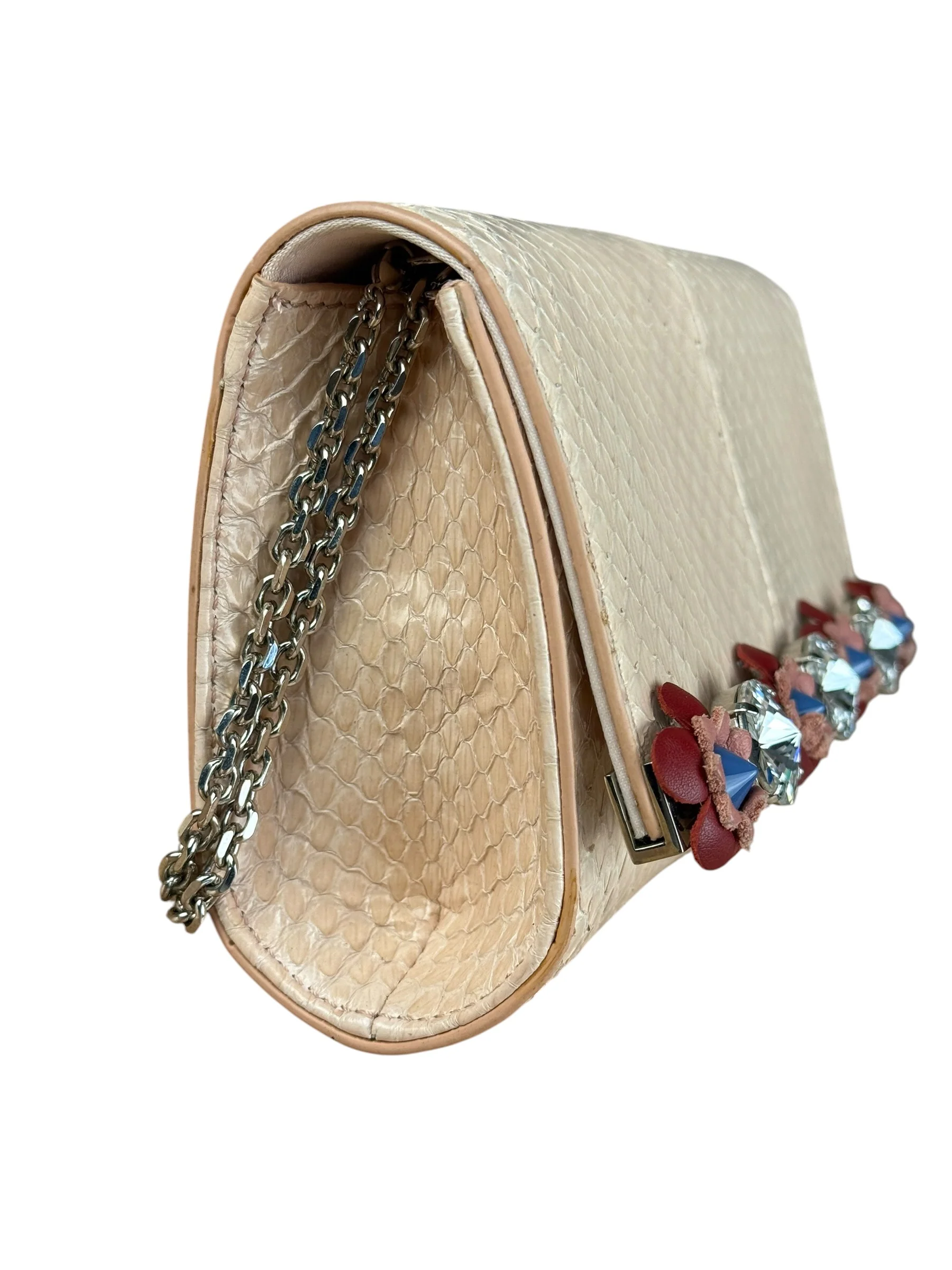 Fendi Pink Python Flower Studded Mini Chain Shoulder Bag - Image 5