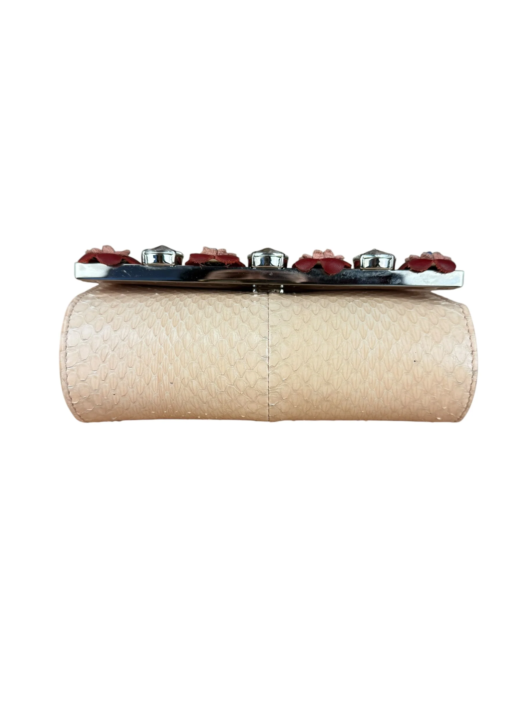 Fendi Pink Python Flower Studded Mini Chain Shoulder Bag - Image 8