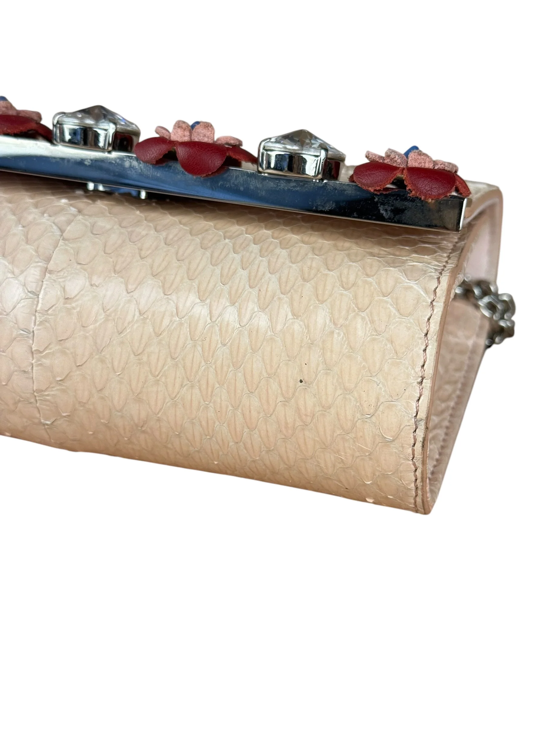 Fendi Pink Python Flower Studded Mini Chain Shoulder Bag - Image 9