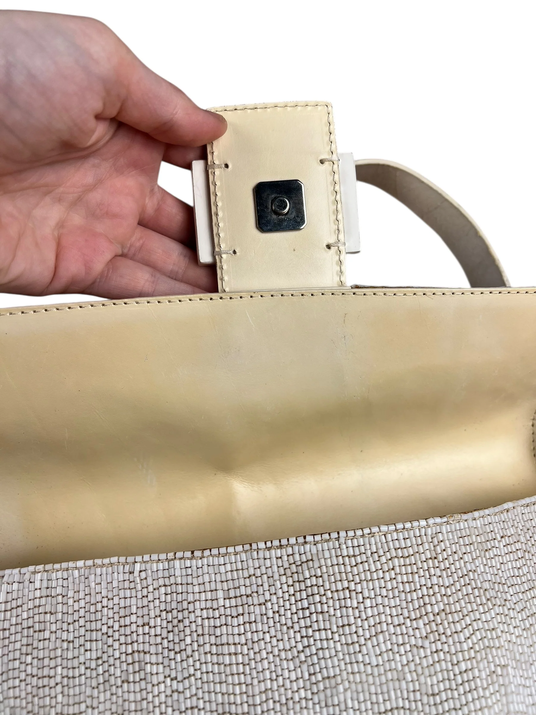 Fendi Vintage Beaded Baguette White - Image 13