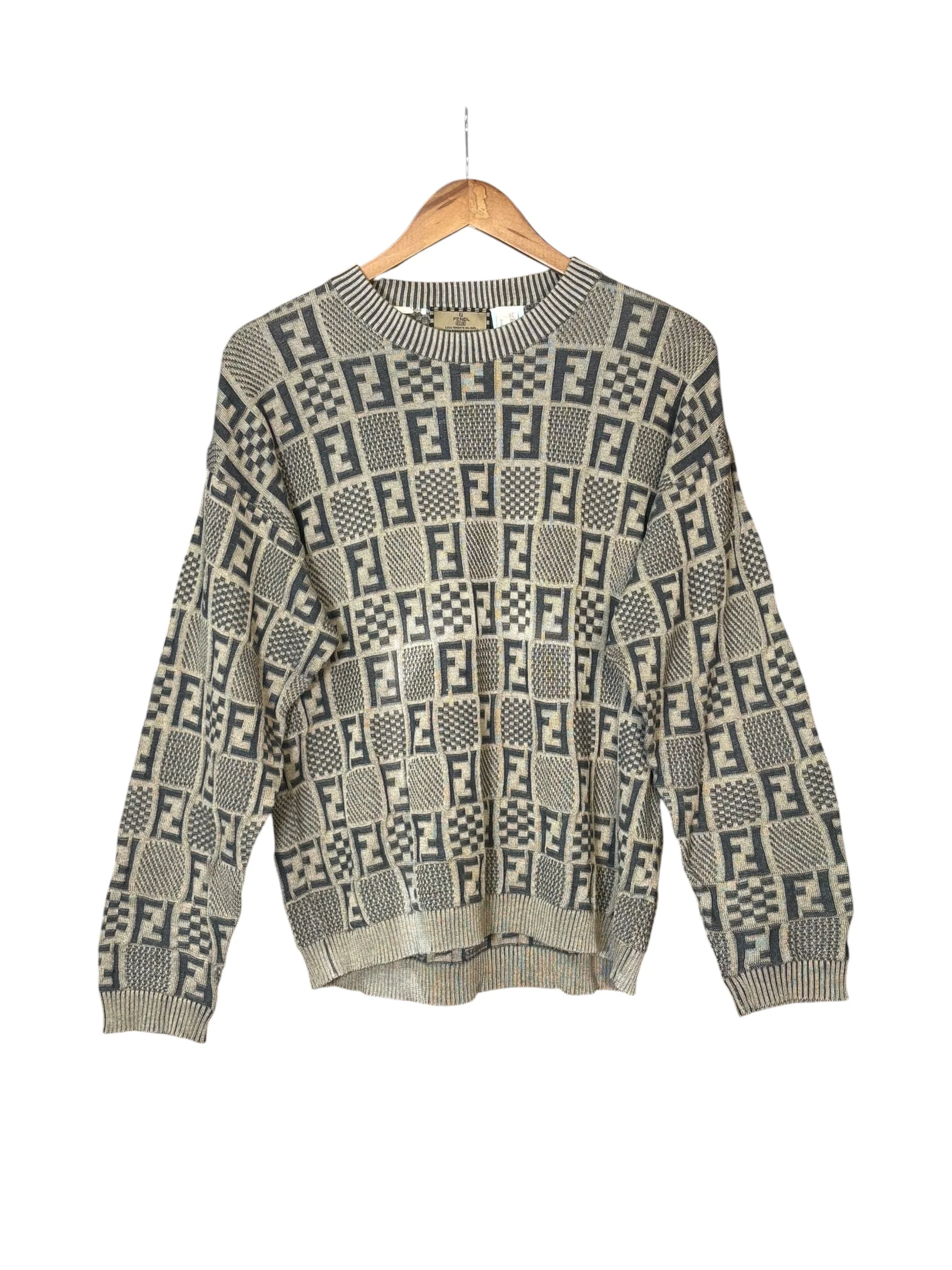 Fendi Vintage Brown FF Checkered Sweater