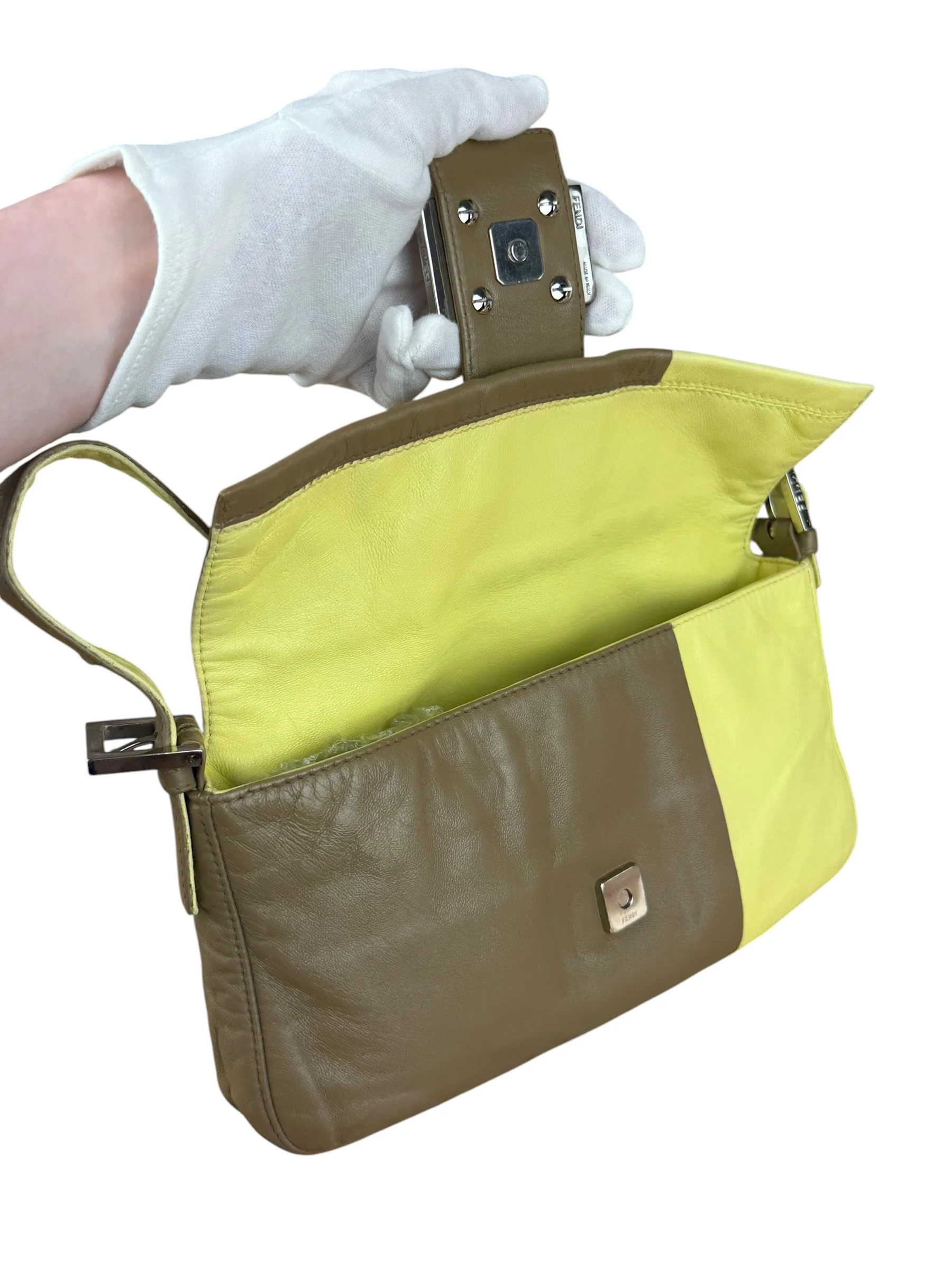 Fendi Yellow Wave Buckle Leather Baguette - Image 16