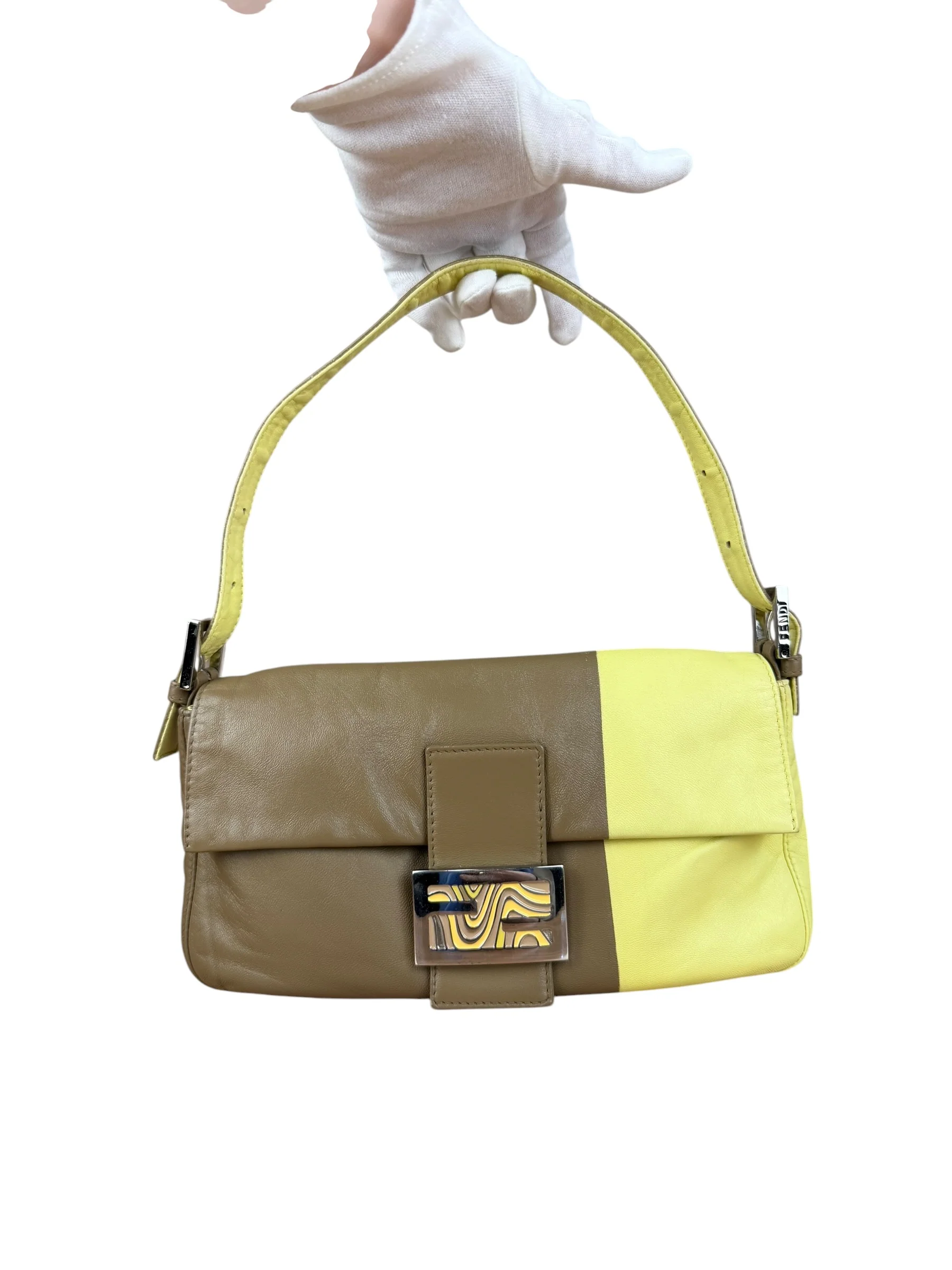 Fendi Yellow Wave Buckle Leather Baguette - Image 6