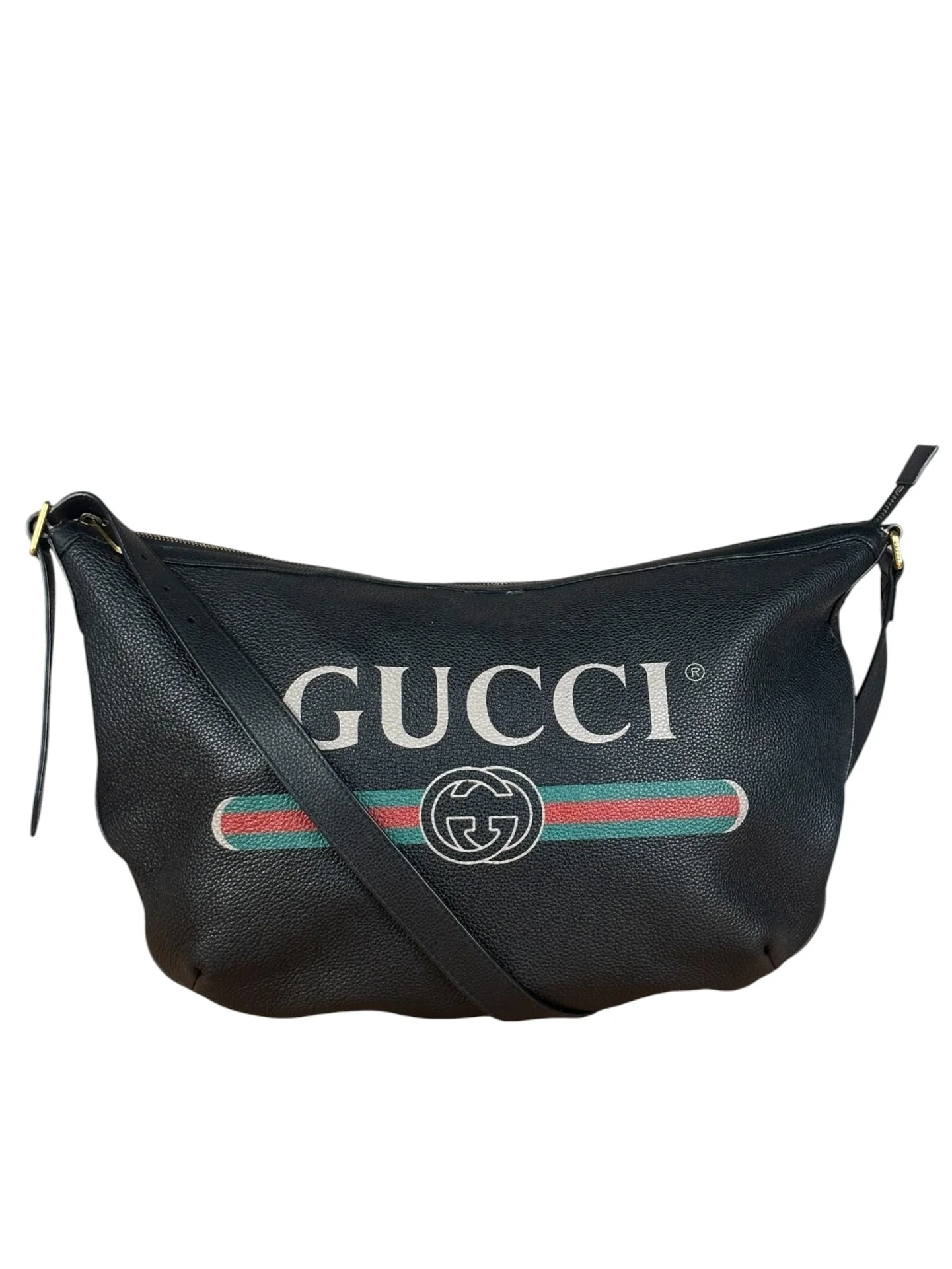 Gucci Black Pebbled Leather Half Moon Hobo Bag