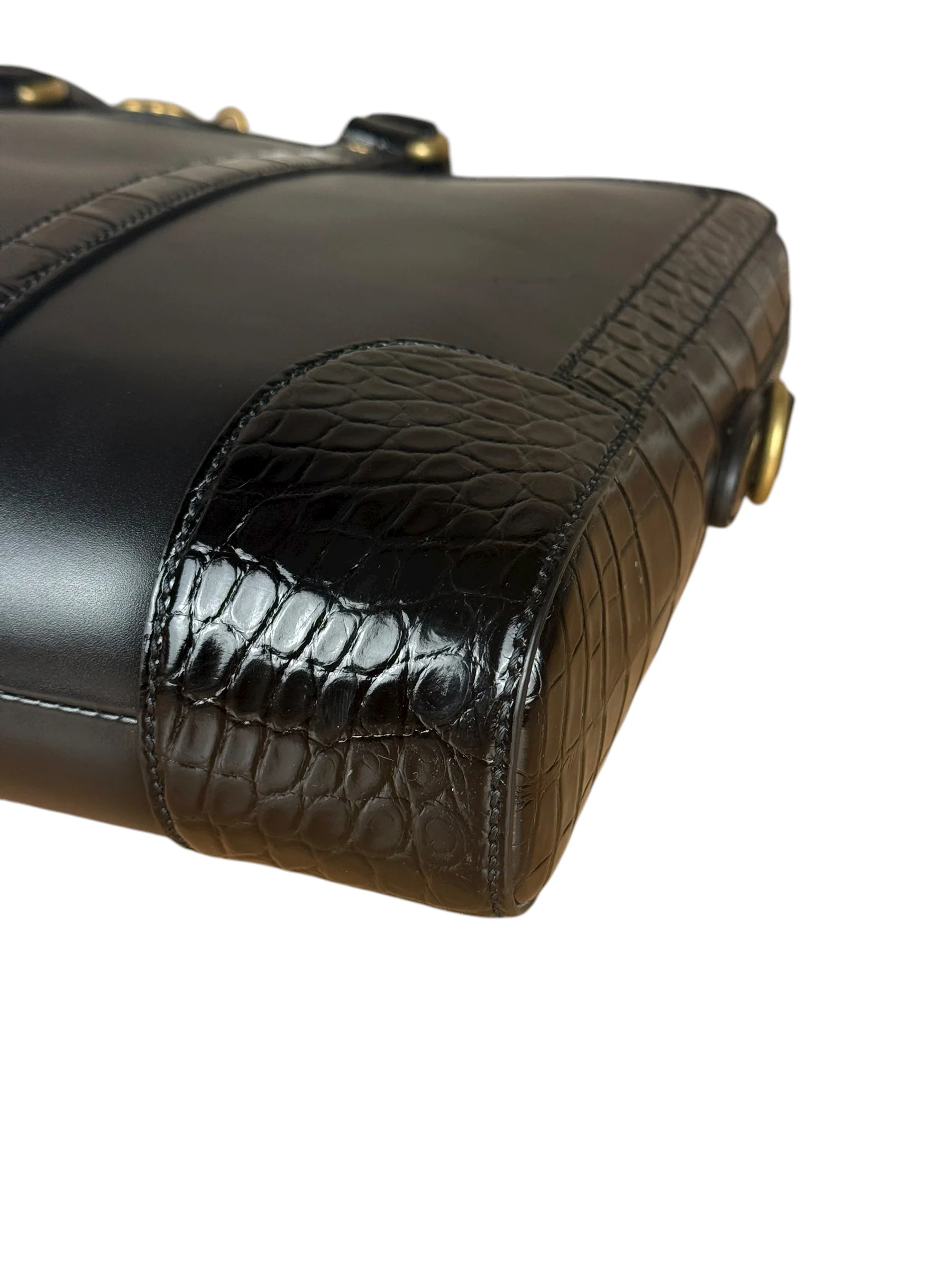 Gucci Croc-Trim Leather Briefcase - Image 12