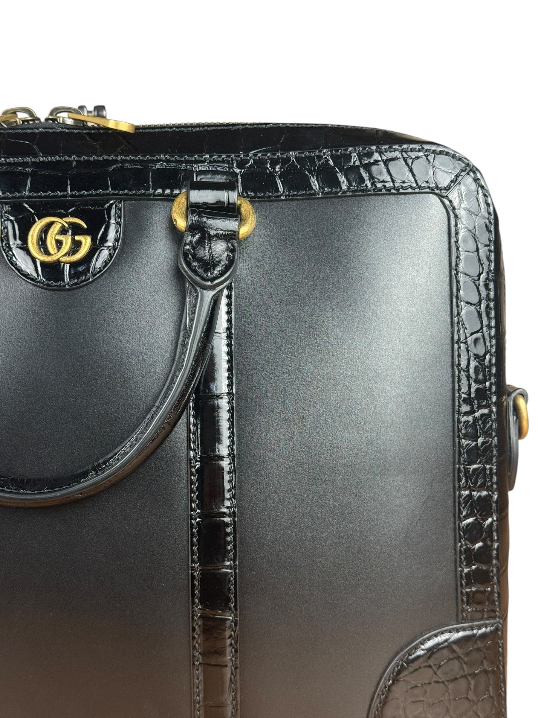 Gucci Croc-Trim Leather Briefcase - Image 3