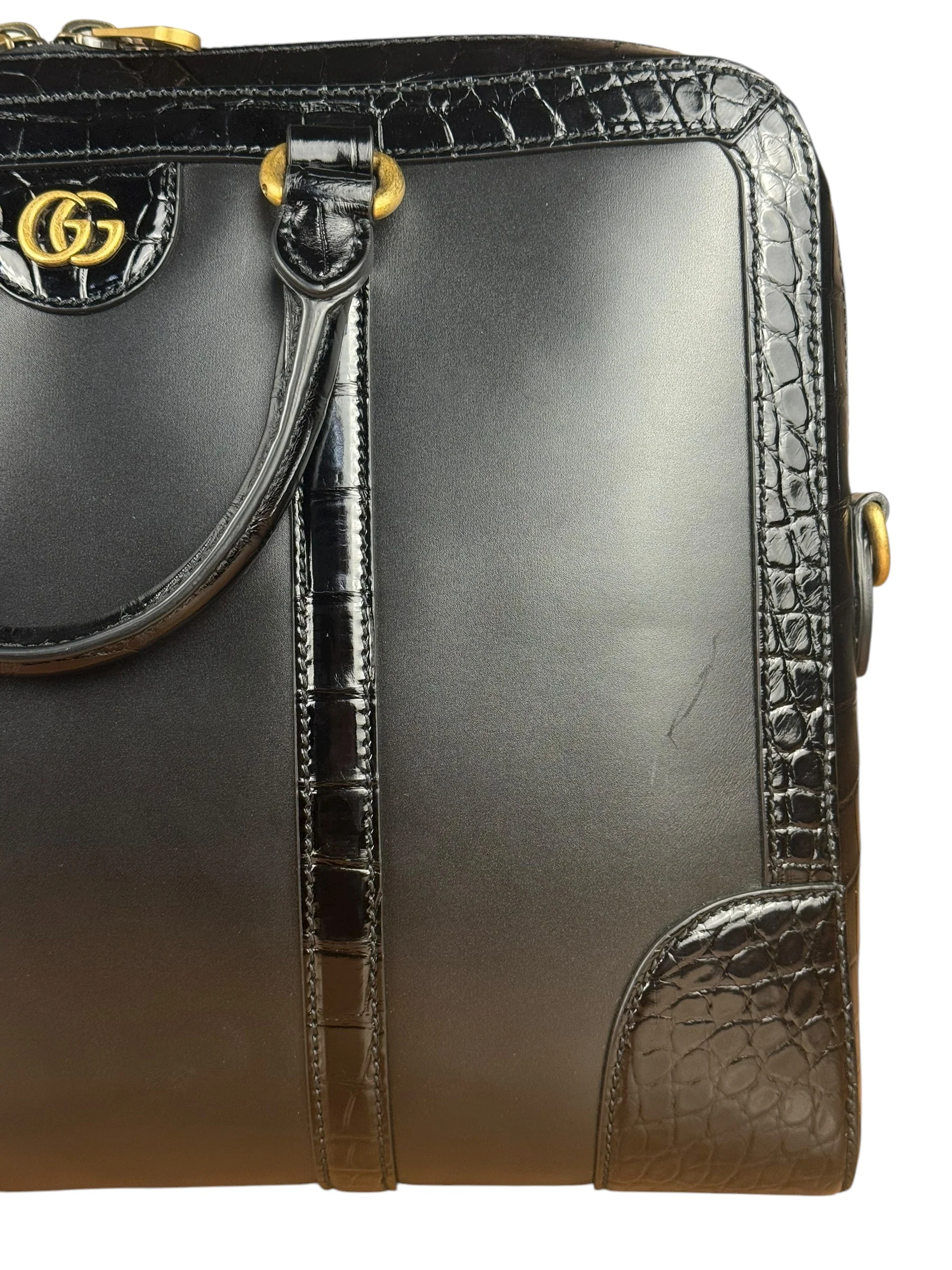 Gucci Croc-Trim Leather Briefcase - Image 4