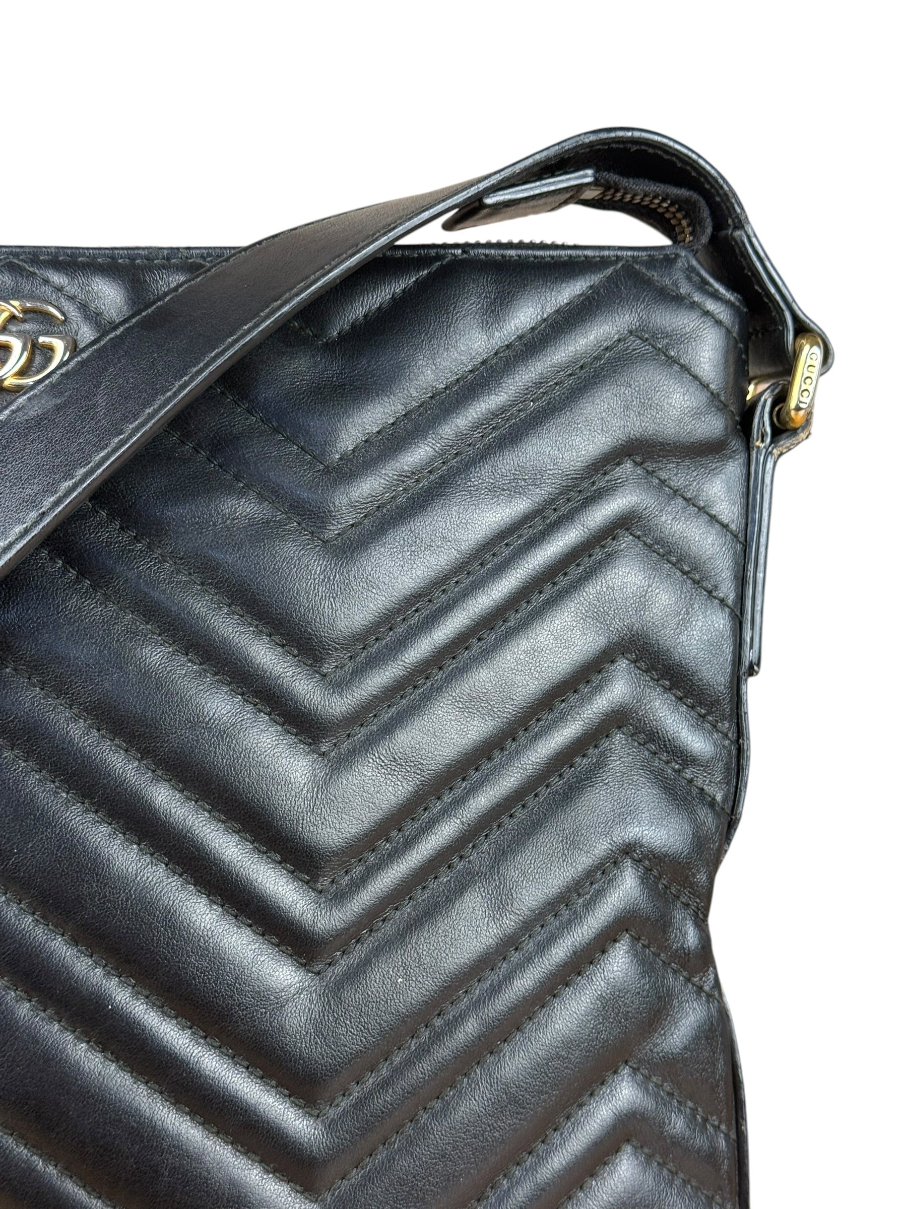 Gucci GG Black Leather Chevron Quilted Crossbody - Image 2