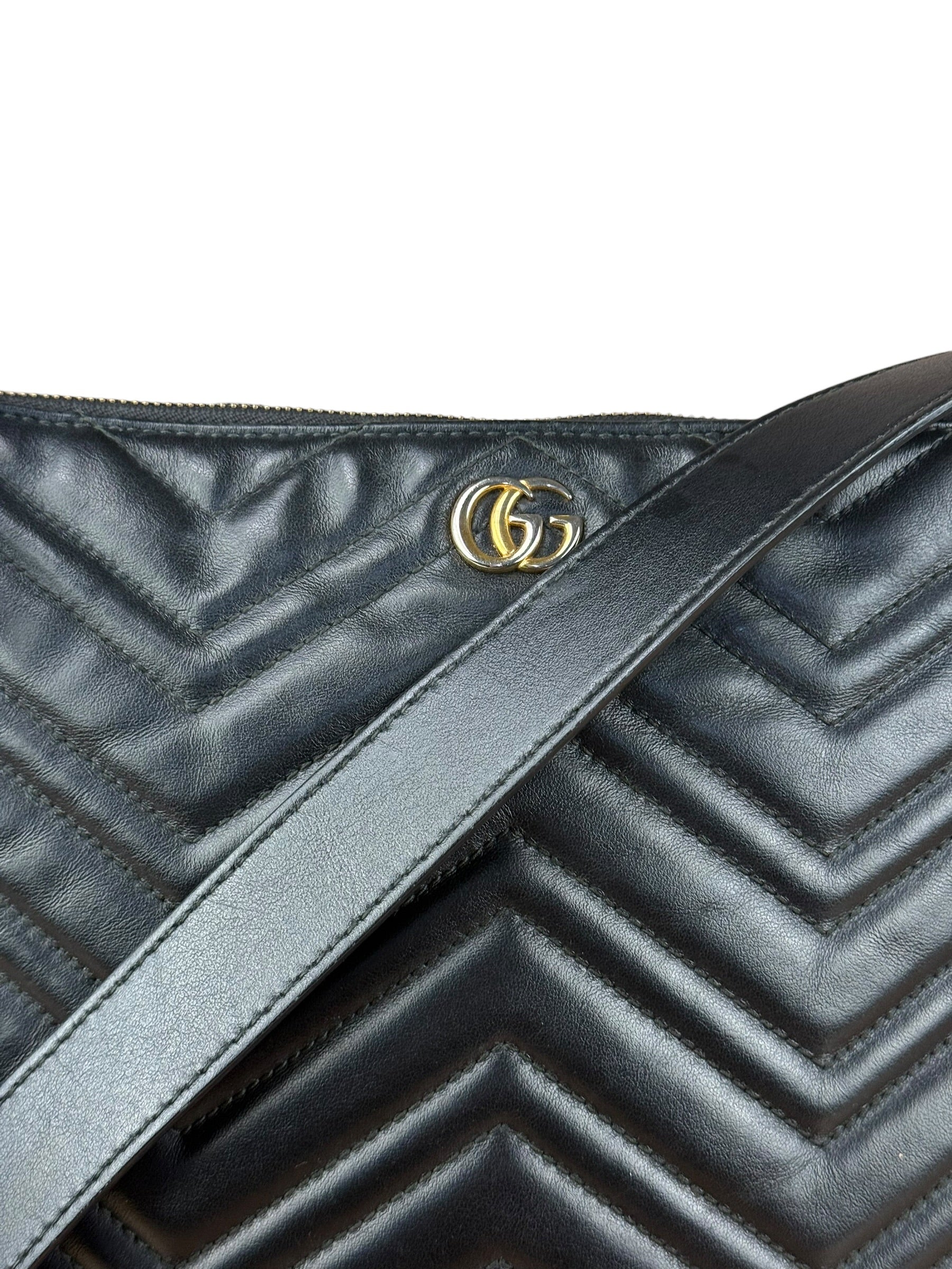 Gucci GG Black Leather Chevron Quilted Crossbody - Image 3