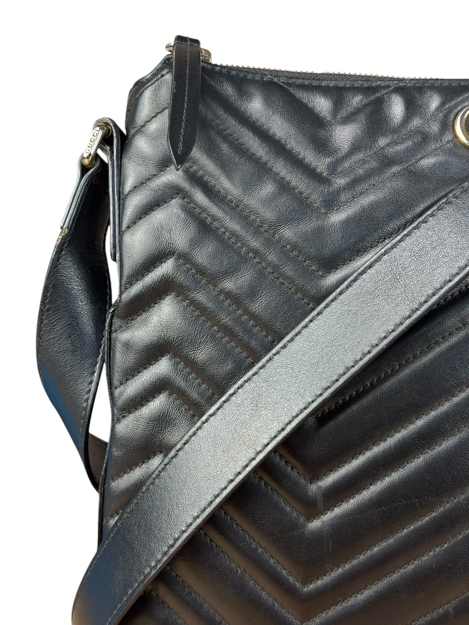 Gucci GG Black Leather Chevron Quilted Crossbody - Image 4