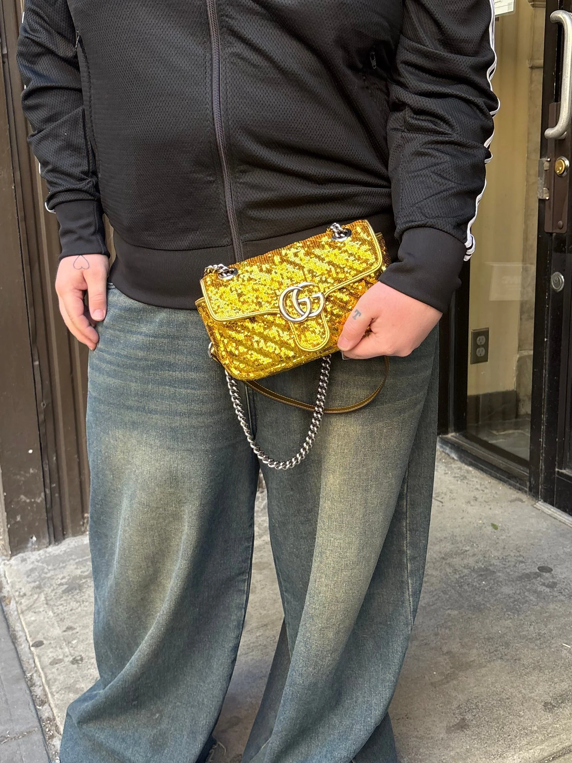 Gucci GG Marmont Gold Sequin Chain Shoulder Bag - Image 2
